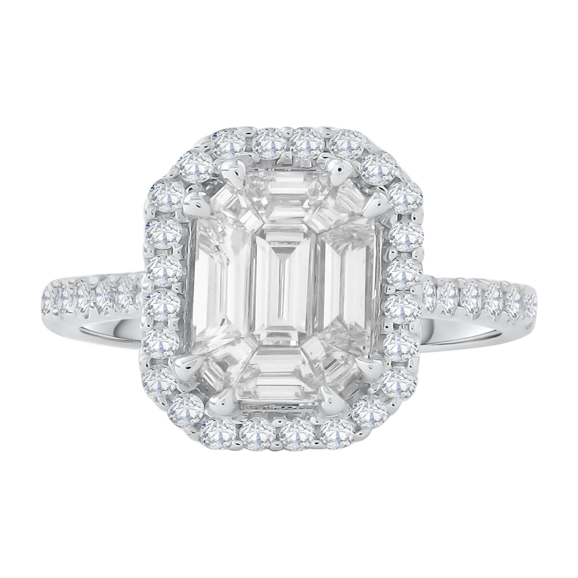 18 Karat White Gold Emerald Cut Diamond Engagement Ring For Sale