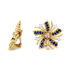 Blue Sapphire Diamond 18K Yellow Gold Viva El Sol Earrings