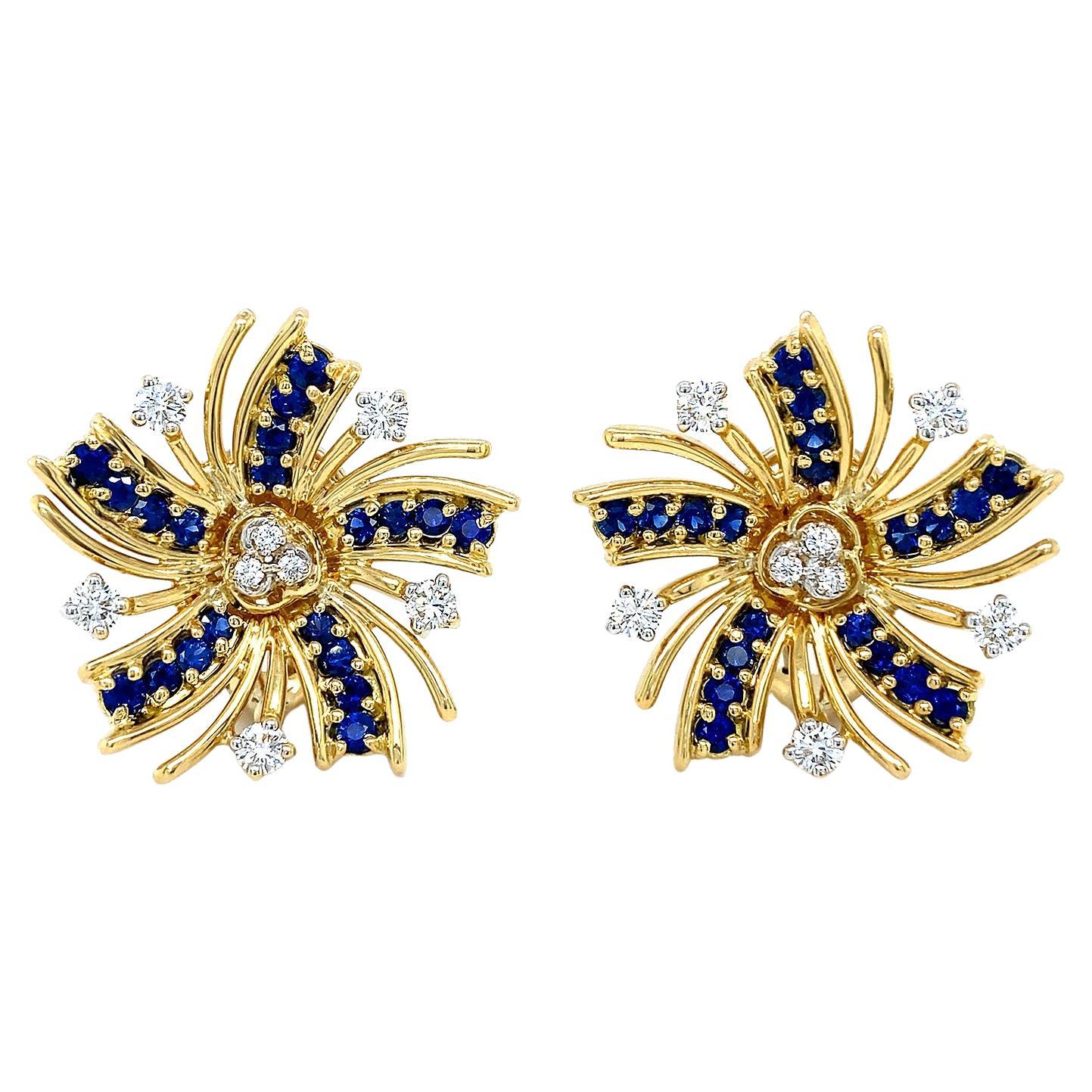 Blue Sapphire Diamond 18K Yellow Gold Viva El Sol Earrings
