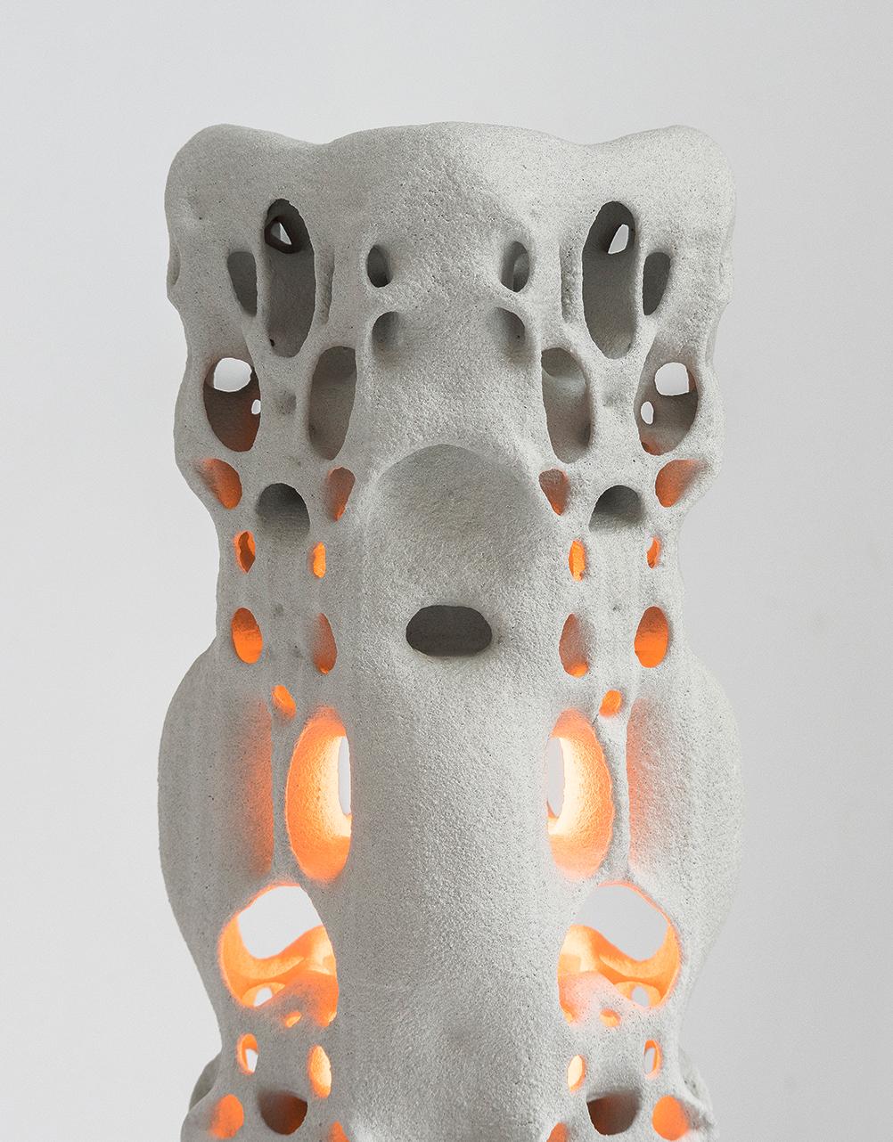 Organic Modern Viva Floor Lamp, 3D-Printed Sand, Natural Organic, Unique Light Sculpture For Sale