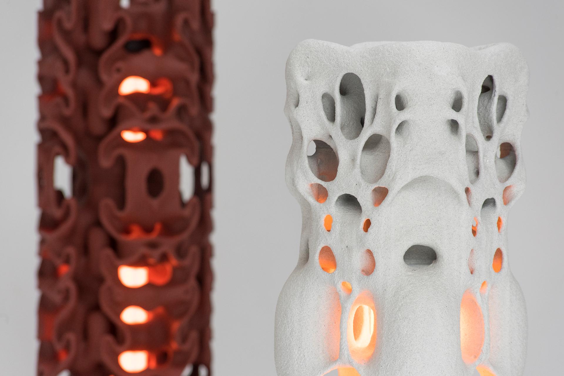 Machine-Made Viva Floor Lamp, 3D-Printed Sand, Natural Organic, Unique Light Sculpture For Sale