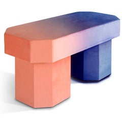 Viva Gradient Peach and Navy Contemporary Sculptural Velvet Bench by Houtique