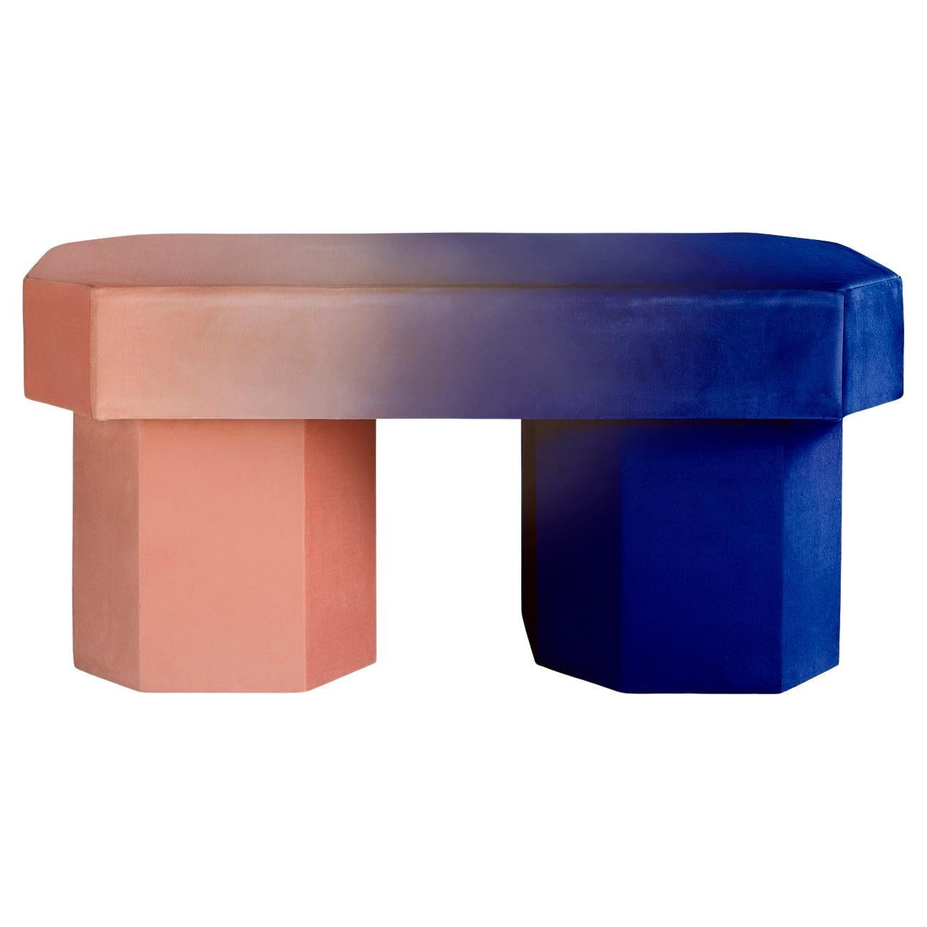 Viva Gradient Peach and Navy Contemporary Sculptural Velvet Bench by Houtique