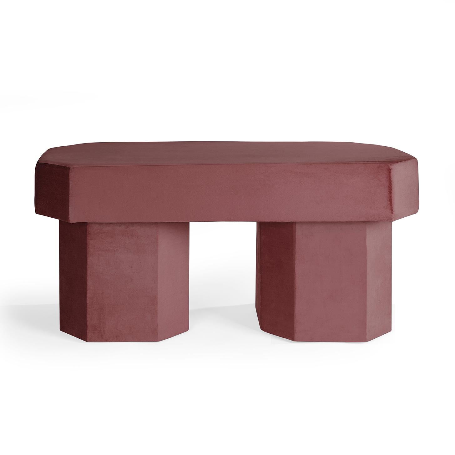 Viva Burgundy Contemporary Sculptural Velvet Bench by Houtique
Dimensions: D 100 x W 45 x H 48 cm
Materials: Velvet, Upholstery, Wood
Also available in different colours. Please contact us.

VIVA BENCH.
Designed by Carolina Mico. Made in