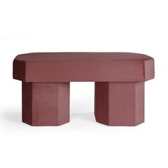 Viva Burgundy Contemporary Sculptural Velvet Bench by Houtique