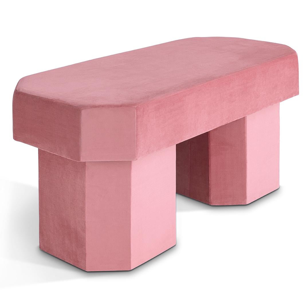 Viva Pink Bench by Houtique
Dimensions: D 100 x W 45 x H 48 cm
Materials: Velvet, Upholstery, Wood
Also available in different colours. Please contact us.

VIVA BENCH.
Designed by Carolina Mico. Made in Spain.
Upholstered bench in flame-retardant