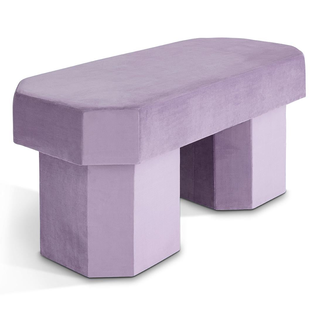 Viva Purple Bench by Houtique
Dimensions: D 100 x W 45 x H 48 cm
Materials: Velvet, Upholstery, Wood
Also available in different colours. Please contact us.

VIVA BENCH.
Designed by Carolina Mico. Made in Spain.
Upholstered bench in flame-retardant