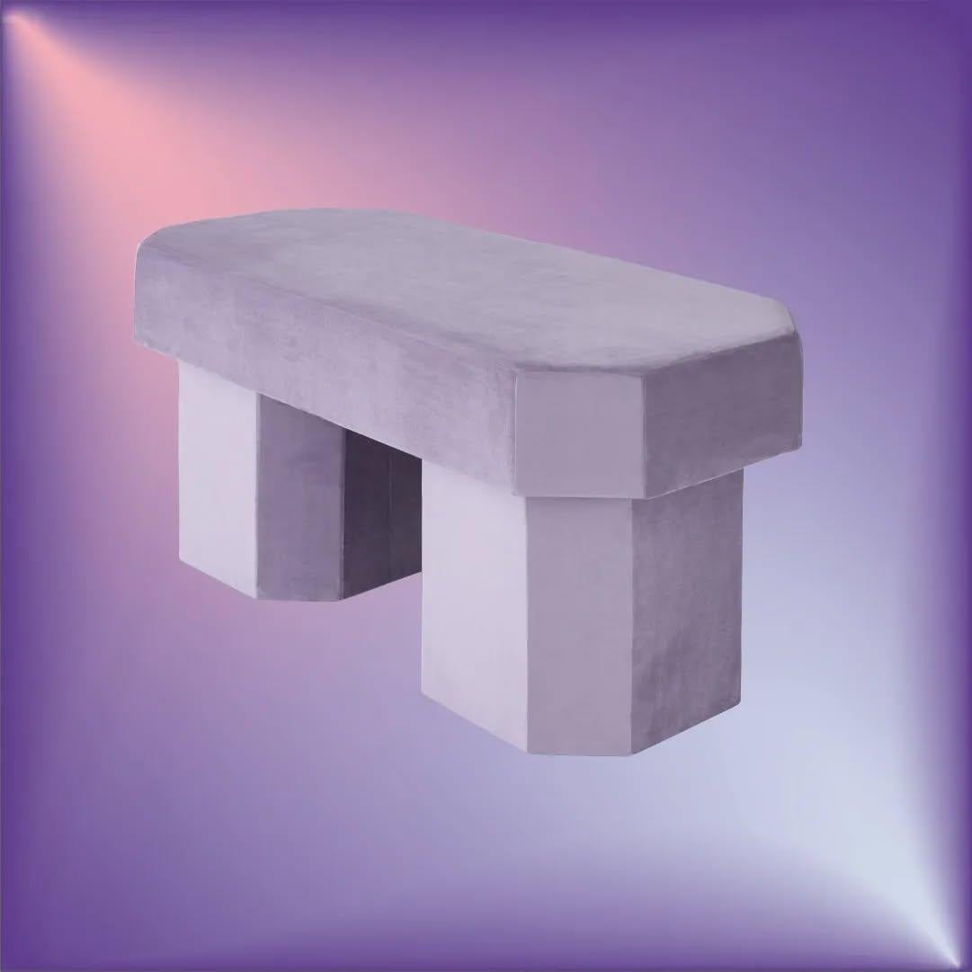 Viva Purple Contemporary Sculptural Velvet Bench by Houtique For Sale 8