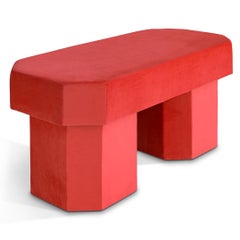 Viva Red Contemporary Sculptural Velvet Bench by Houtique