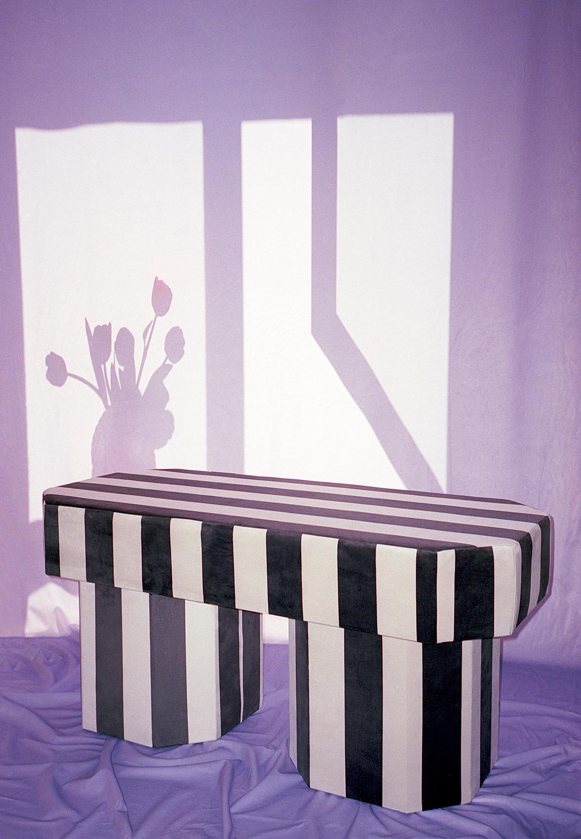 Viva Stripe Black and White Bench by Houtique For Sale 4