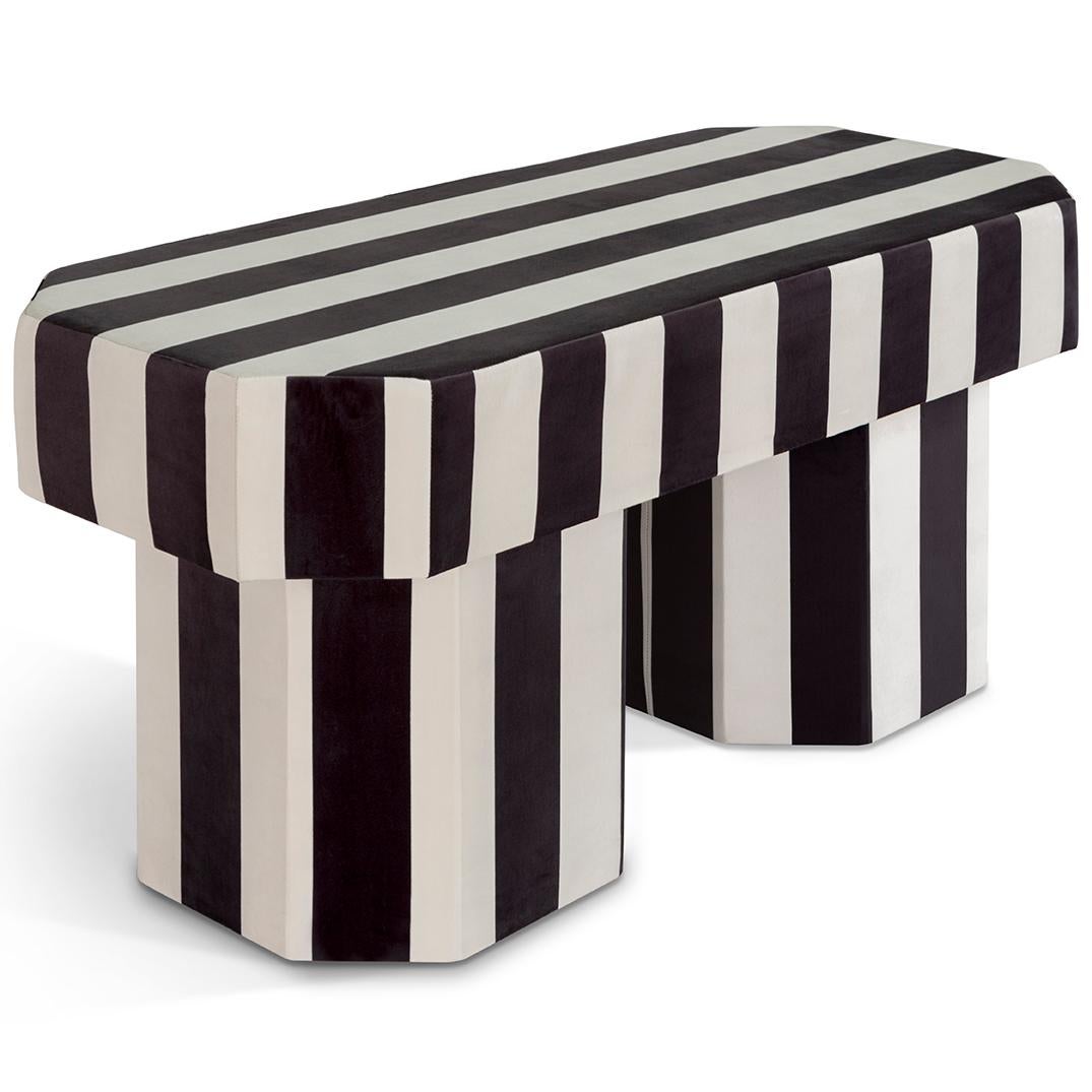 black and white striped bench