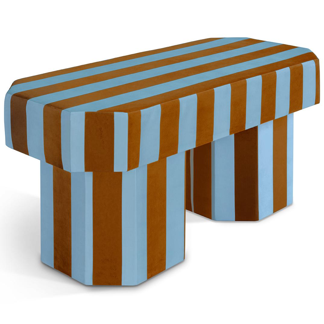 Modern Viva Stripe Blue and Brown Bench by Houtique For Sale
