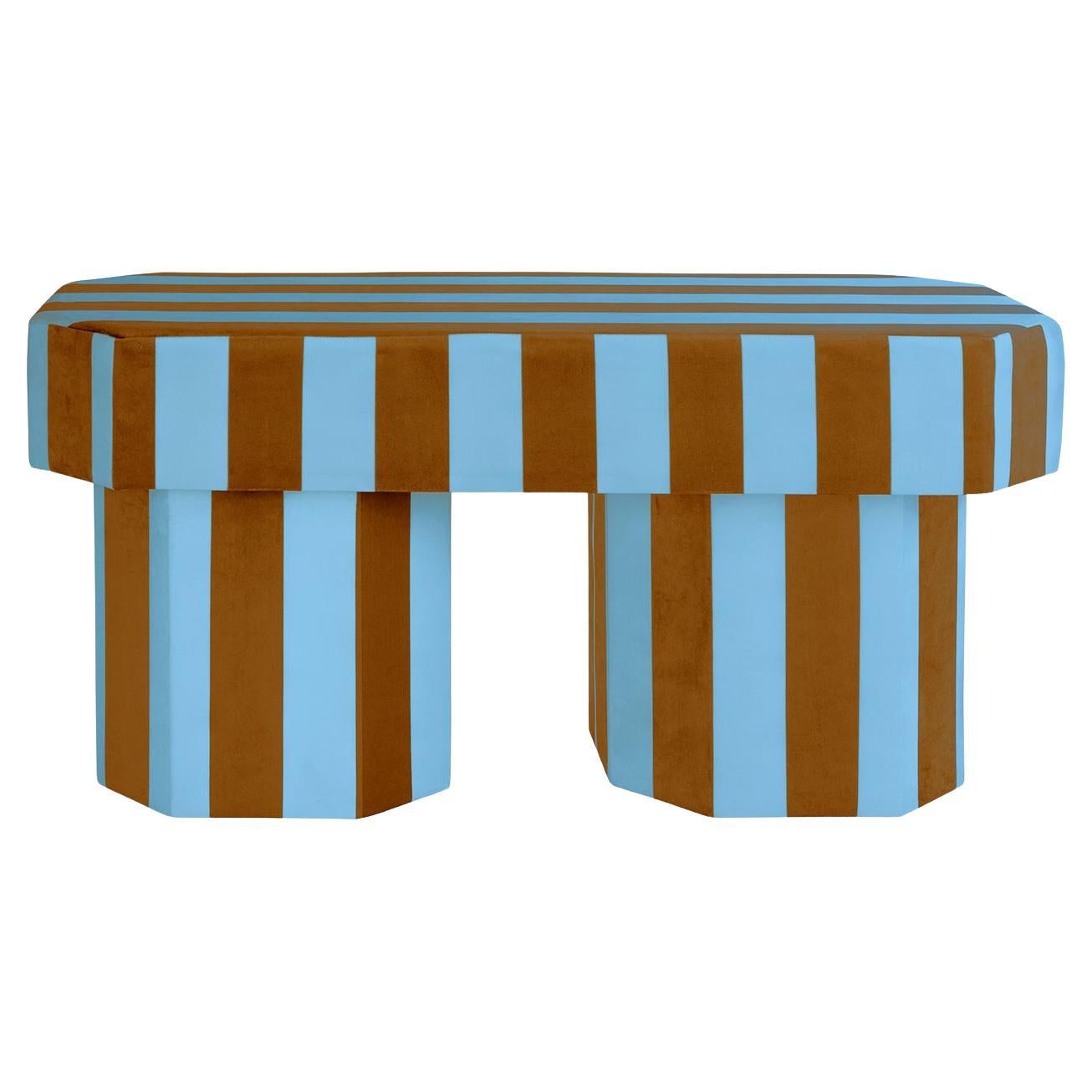 Viva Stripe Blue and Brown Bench by Houtique For Sale