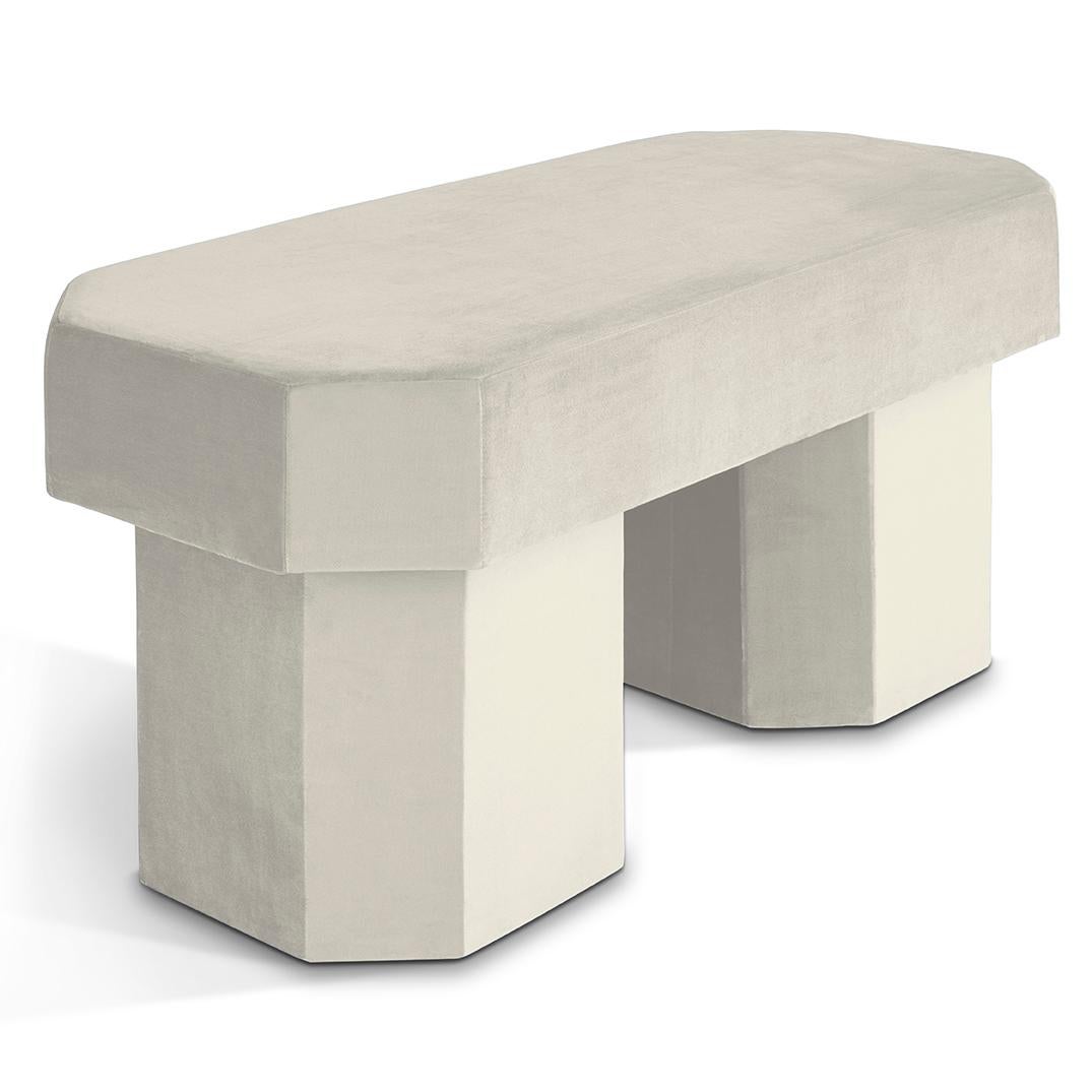 Viva White Bench by Houtique
Dimensions: D 100 x W 45 x H 48 cm
Materials: Velvet, Upholstery, Wood
Also available in different colours. Please contact us.

VIVA BENCH.
Designed by Carolina Mico. Made in Spain.
Upholstered bench in flame-retardant