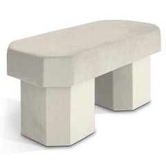 Viva White Contemporary Sculptural Velvet Bench by Houtique