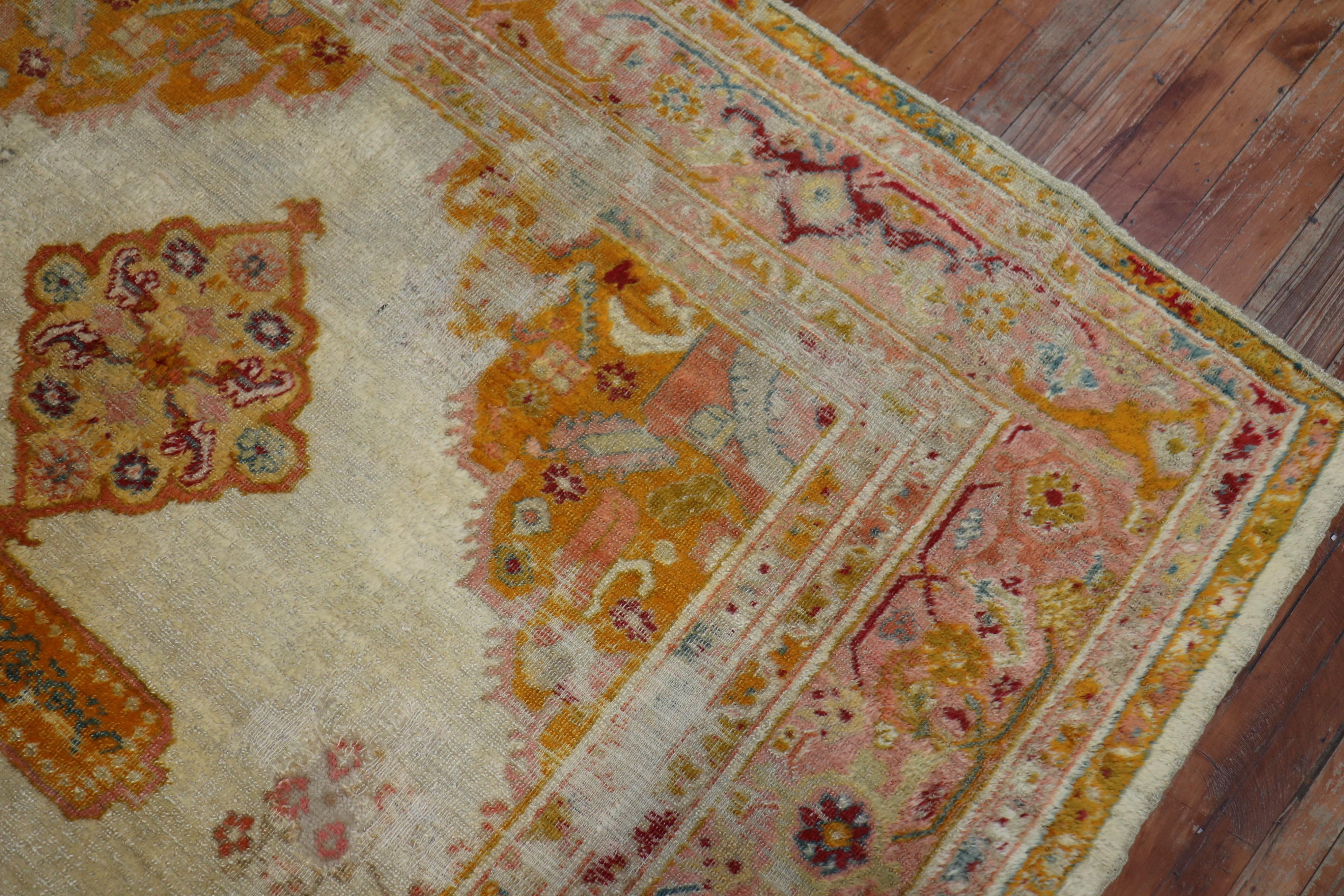 Hand-Knotted Vivacious 19th Century Angora Wool Oushak Rug