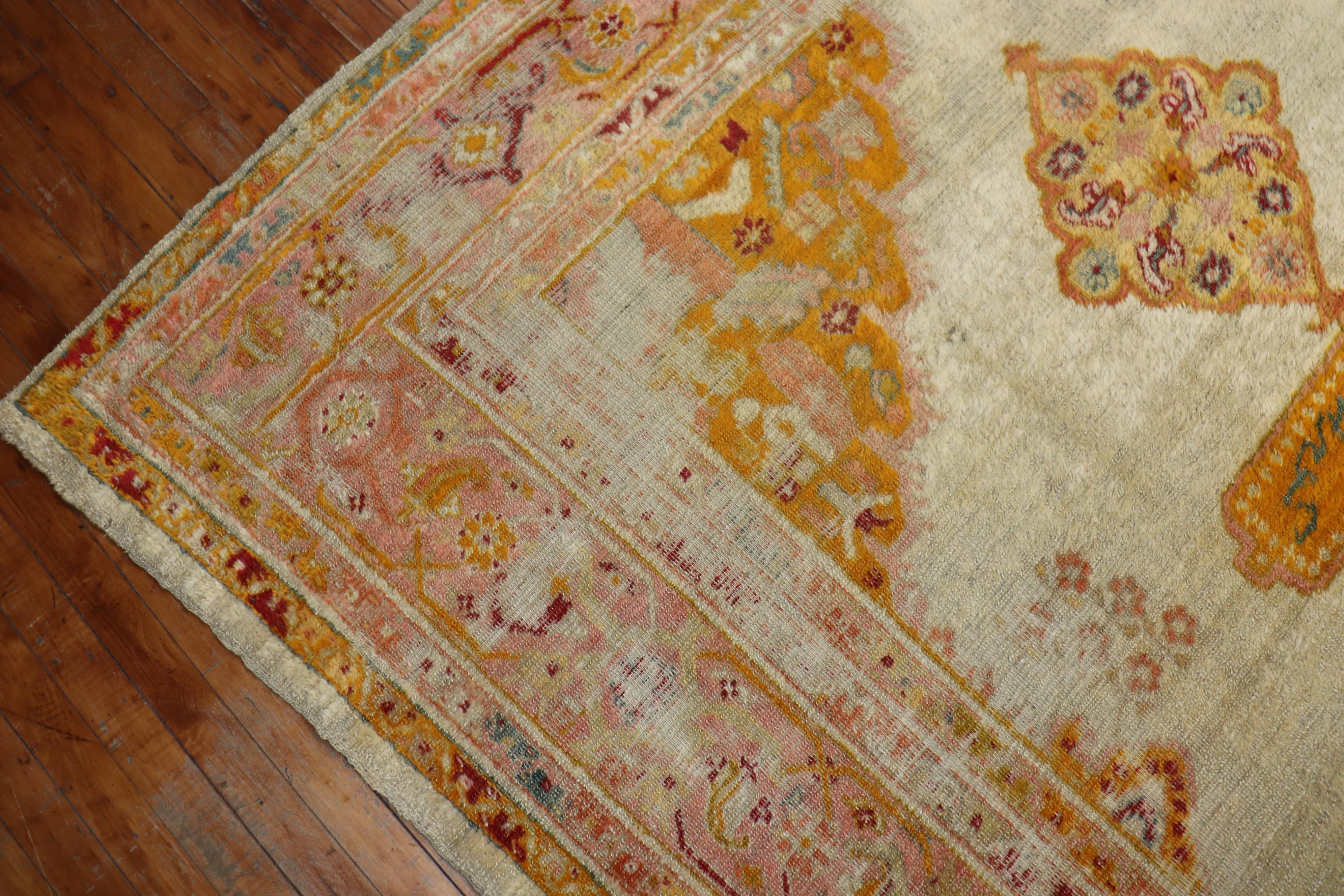 Vivacious 19th Century Angora Wool Oushak Rug In Fair Condition In New York, NY