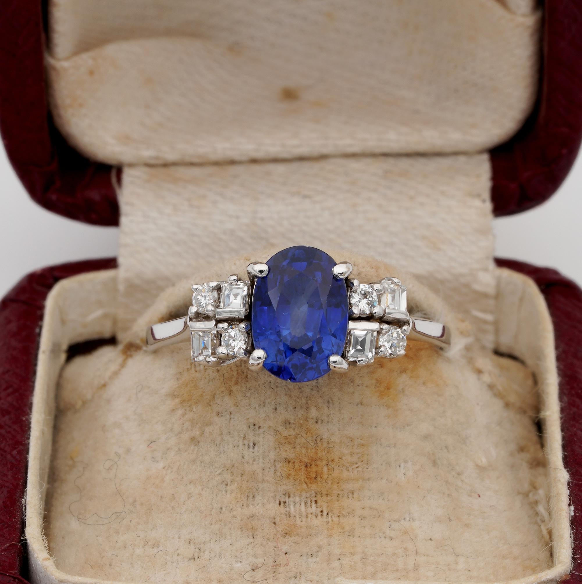 Vivacious Blue!

Superb in colour Natural 2.10 Ct Ceylon origin Sapphire makes the star of this gorgeous vintage ring
Intense vibrant Royal Blue hue as pictured, great in size, beautifully mounted, minimal internal inclusions
Sapphire is oval