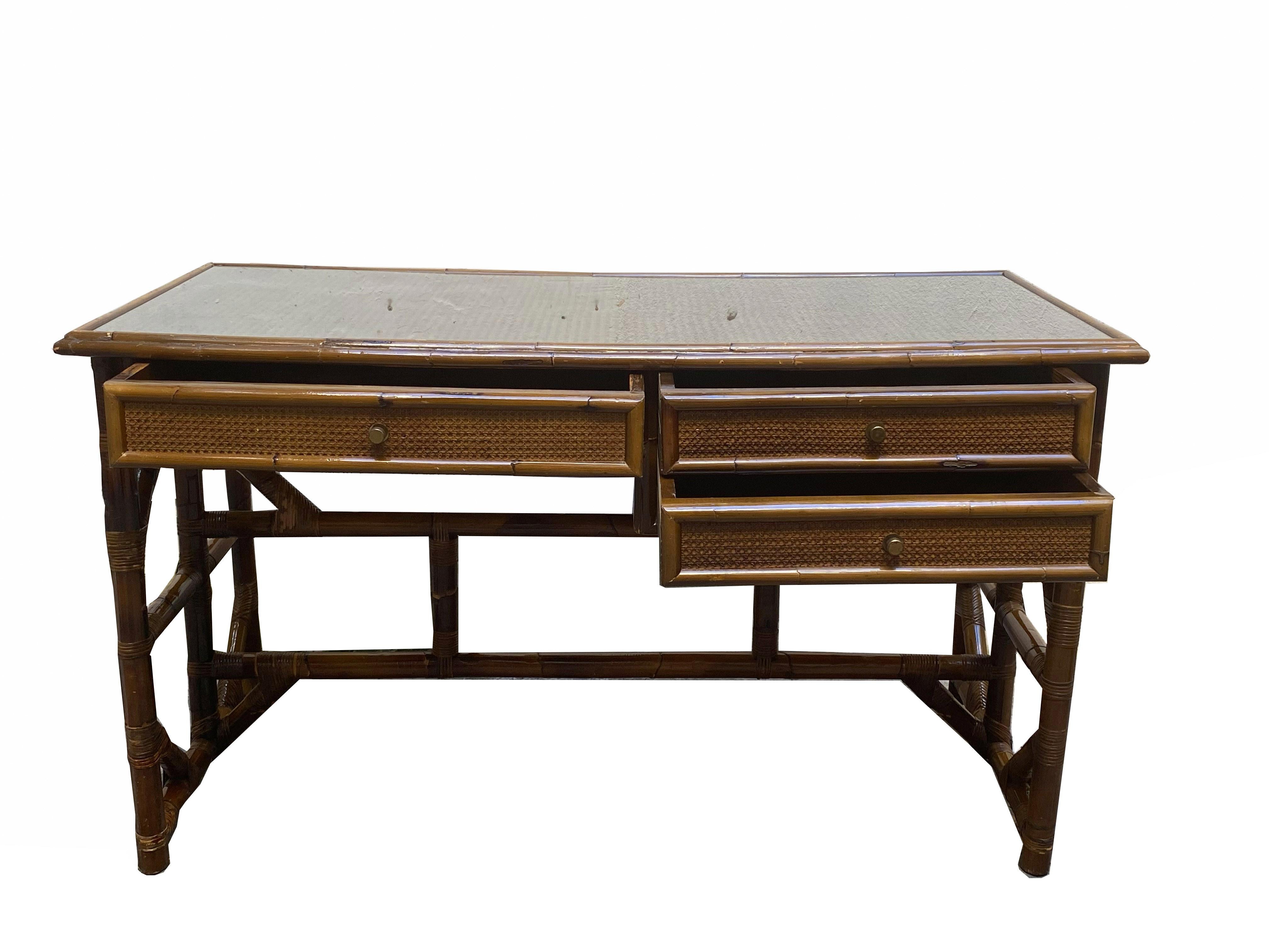 Vivai del Sud Attr. Bamboo and Rattan Desk, Italy 1960s In Good Condition In Naples, IT