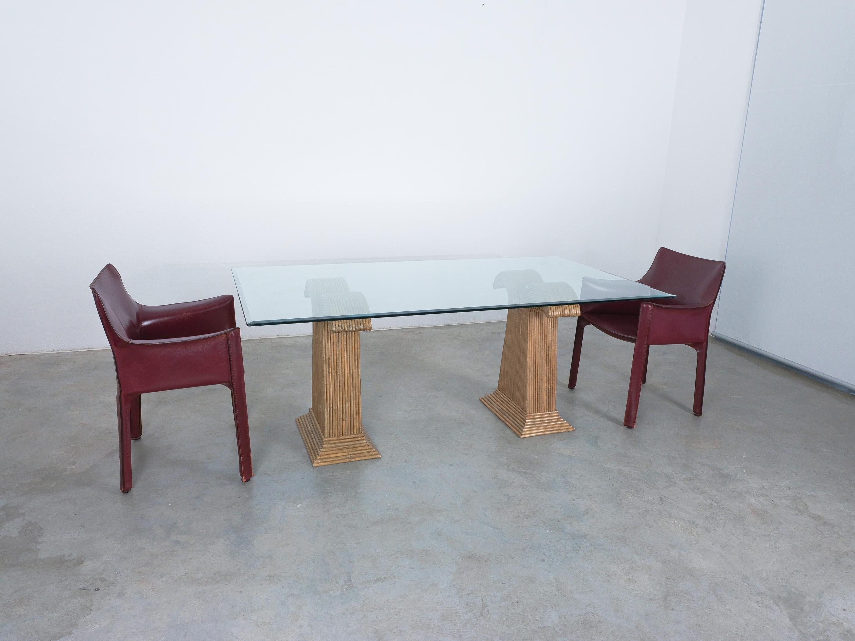 Vivai del Sud Attr. Table de salle à manger base en rotin et bambou, 1970 en vente 7