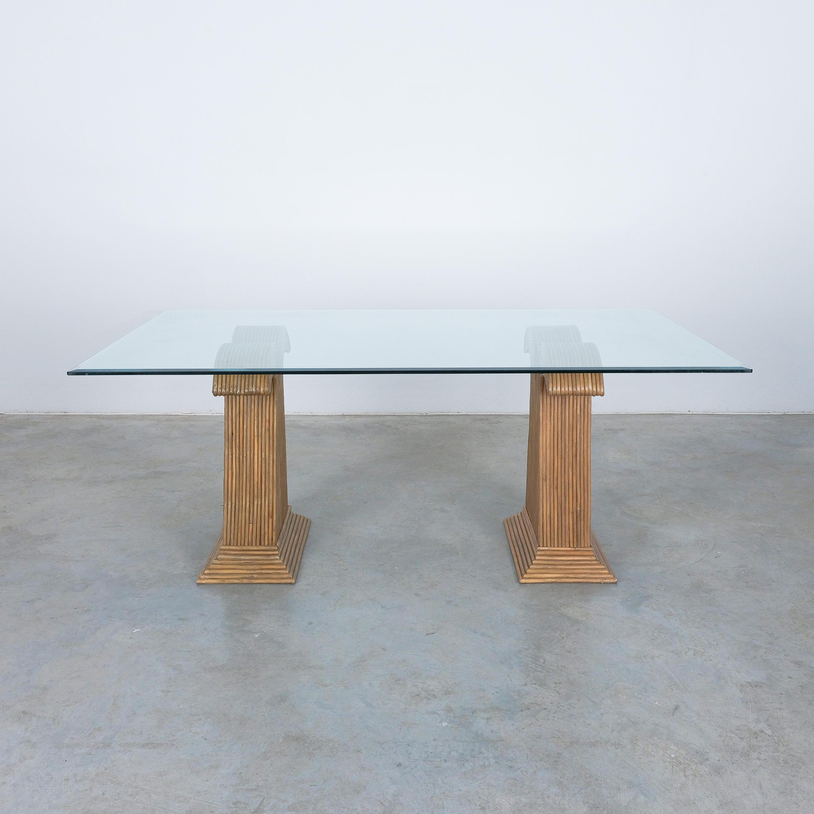 Mid-Century Modern Vivai del Sud Attr. Table de salle à manger base en rotin et bambou, 1970 en vente