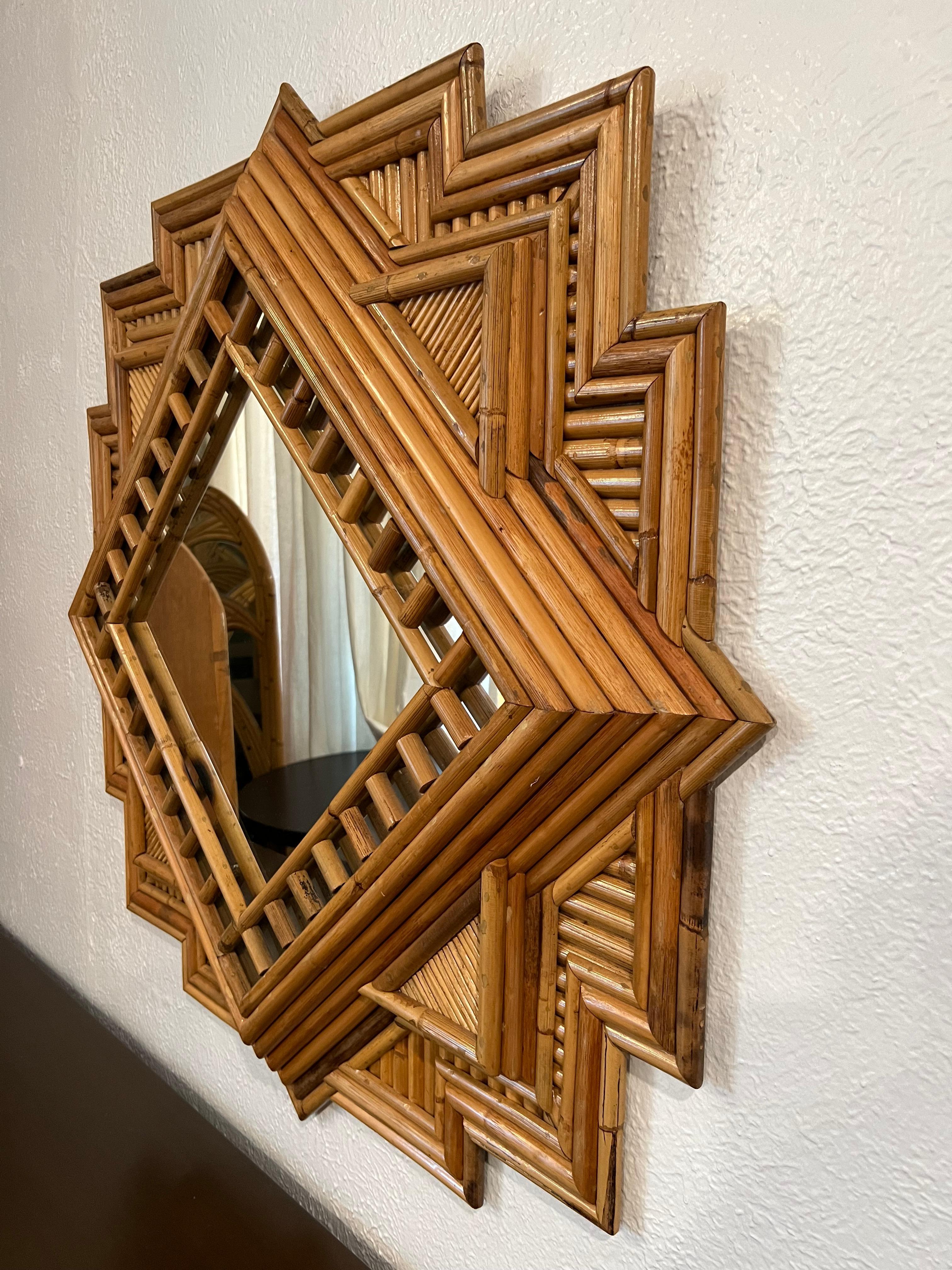 Unknown Vivai Del Sud Attributed Geometrical Rattan Mirror For Sale