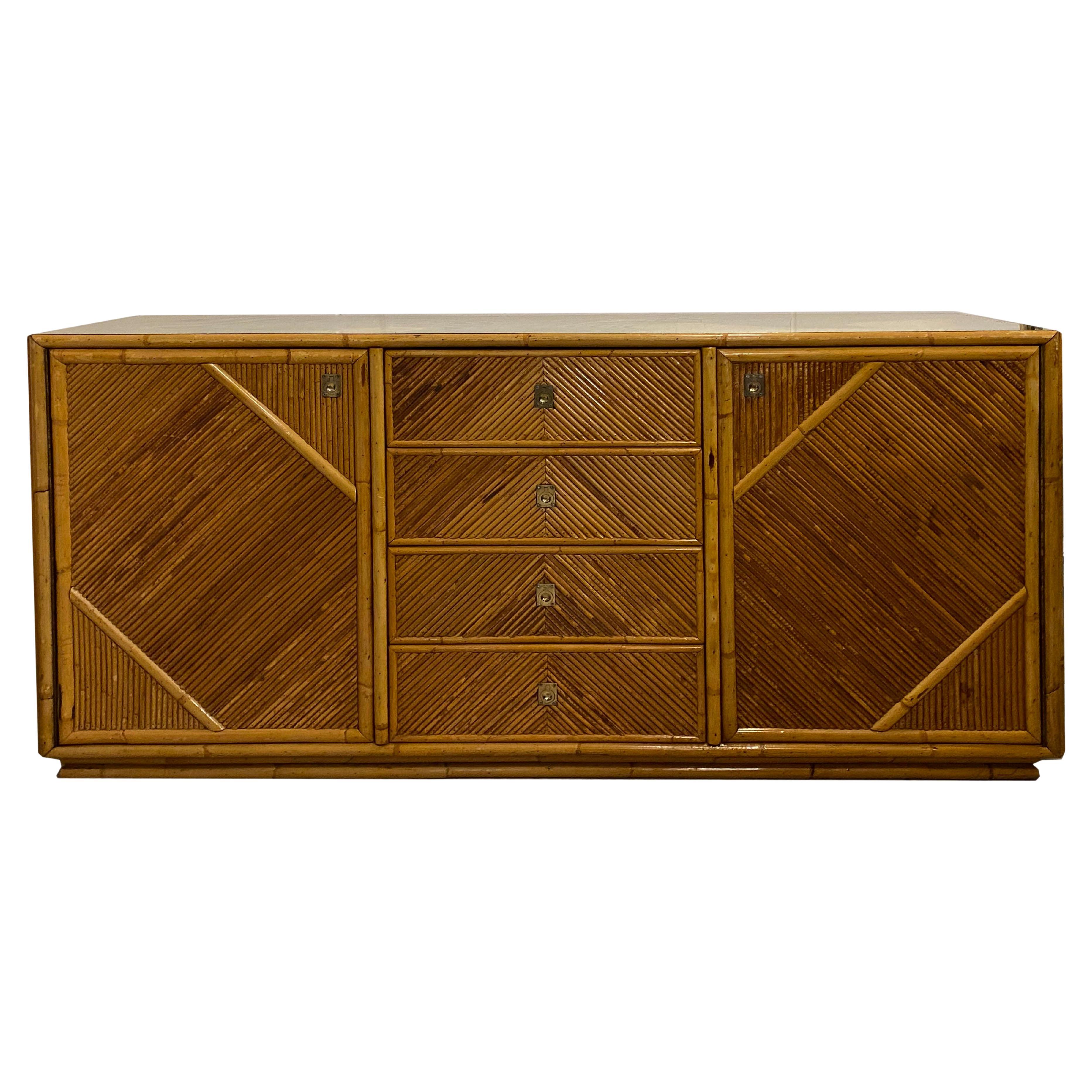 1960s Italian Black Credenza Brass Decor at 1stDibs