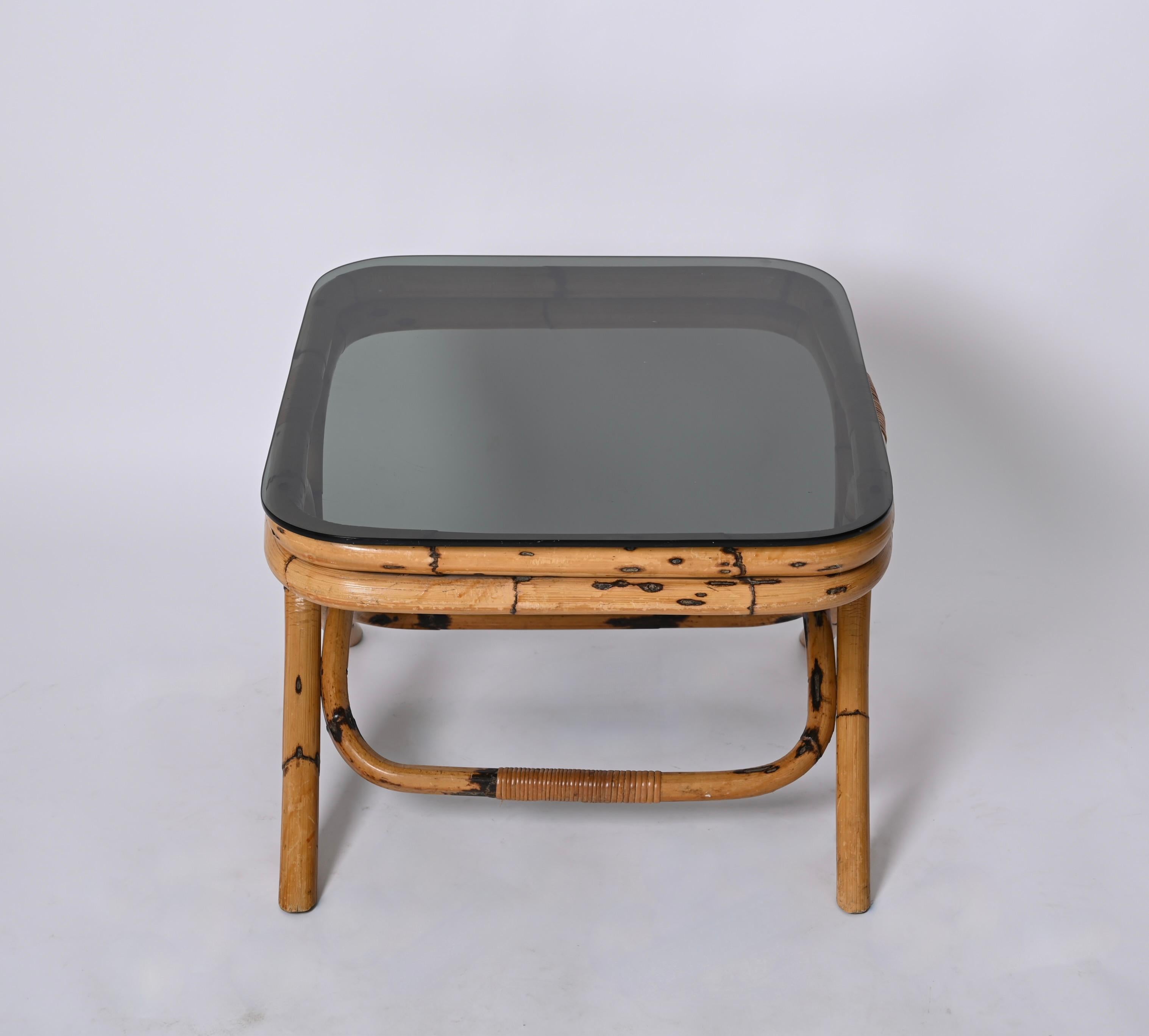 Vivai del Sud Couchtisch aus Bambus und Rattan mit Rauchglas, Italien, 1960er Jahre im Angebot 6