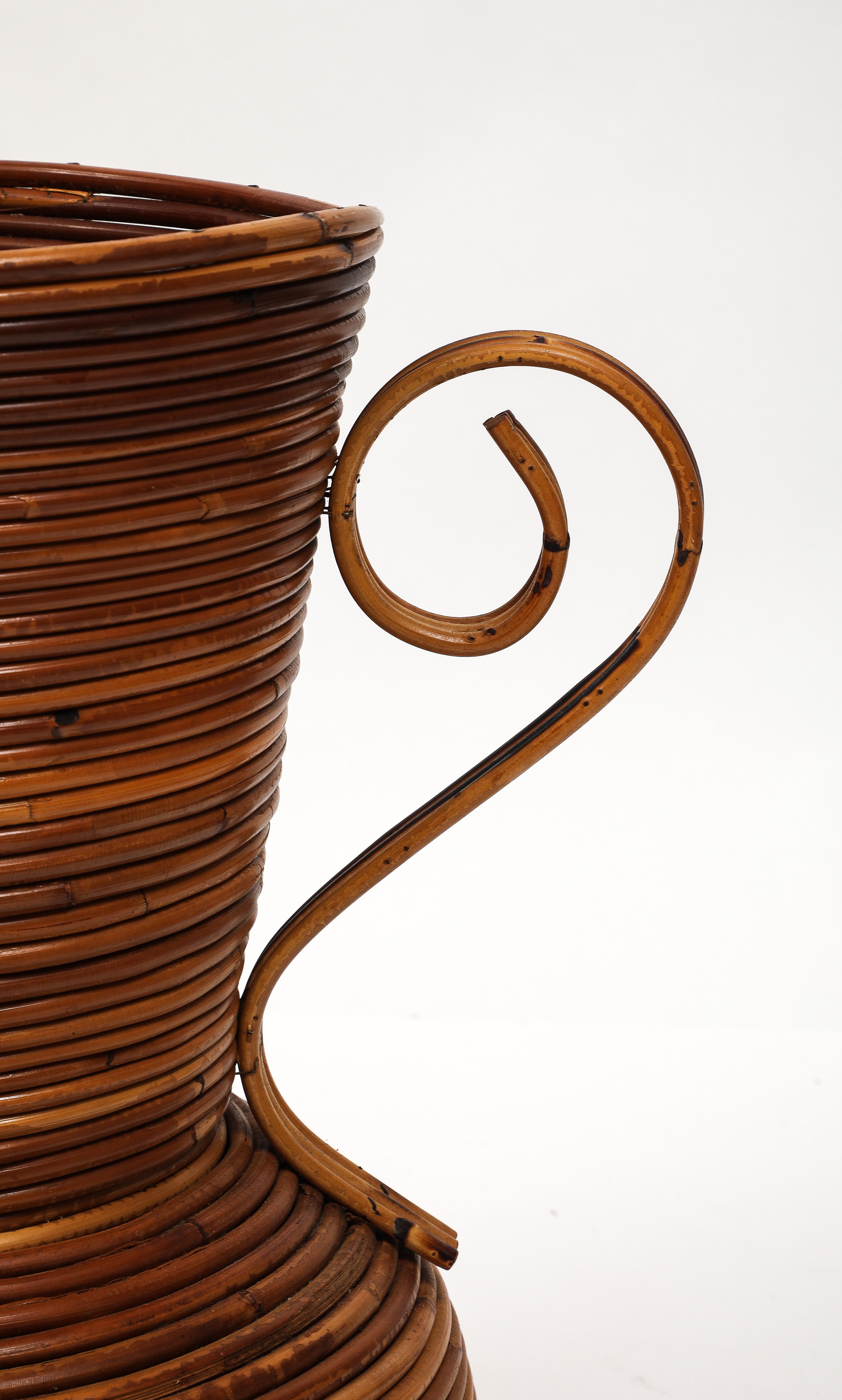 Vivai del Sud Bamboo and Rattan Vase, Italy, 1970s For Sale 3