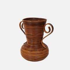 Vivai del Sud Bamboo and Rattan Vase, Italy, 1970s