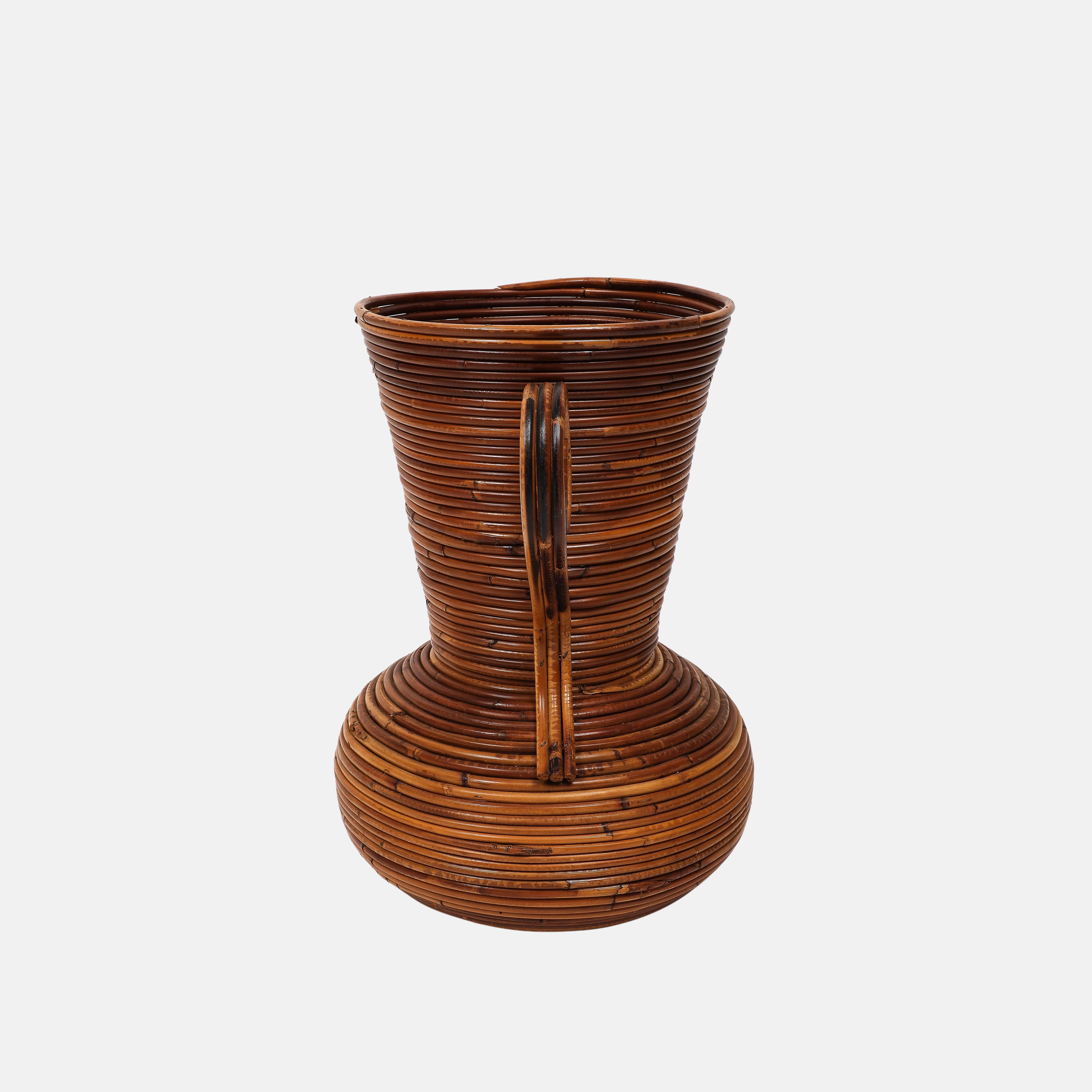 Mid-Century Modern Vivai del Sud Bamboo and Rattan Vase, Italy, 1970s For Sale