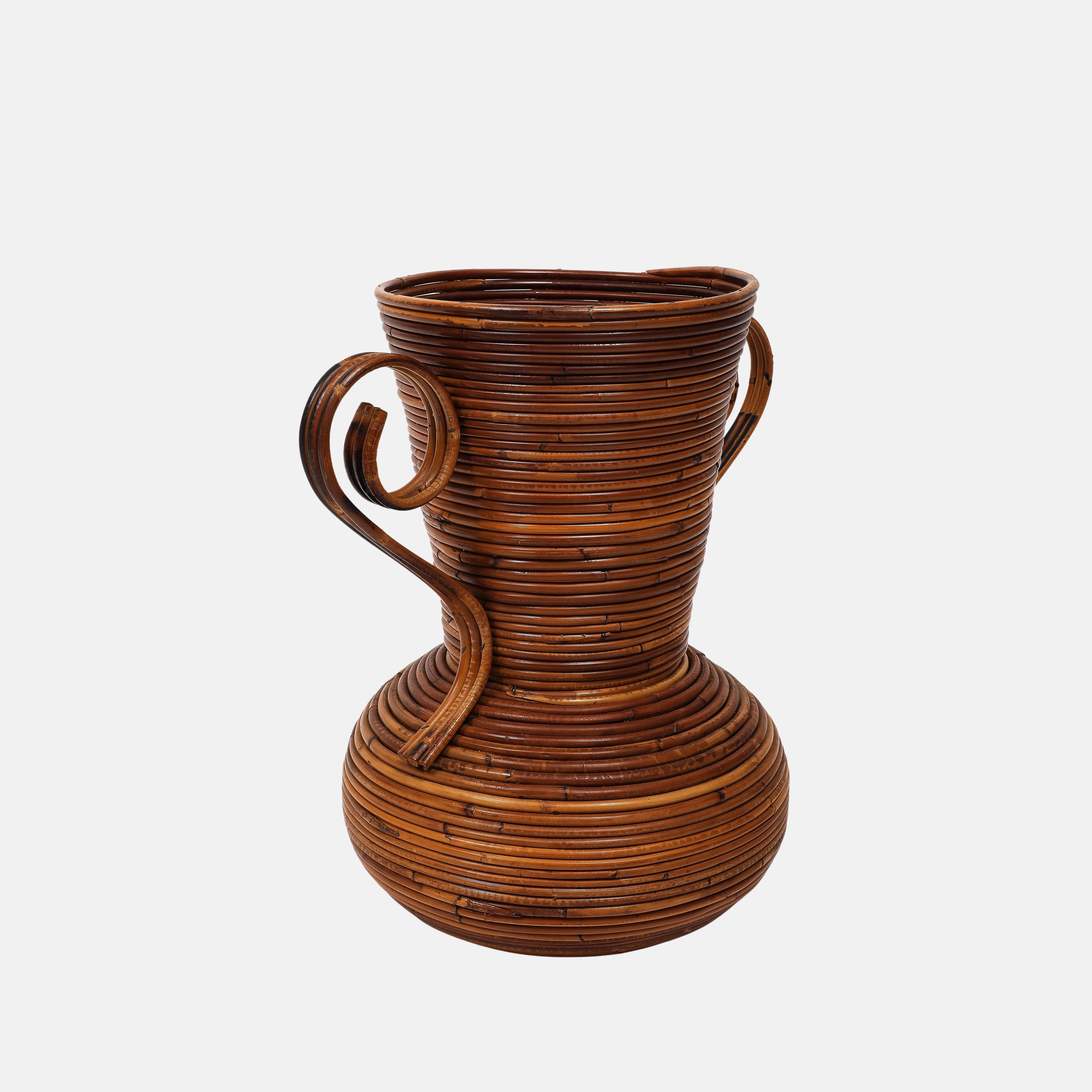 Italian Vivai del Sud Bamboo and Rattan Vase, Italy, 1970s For Sale