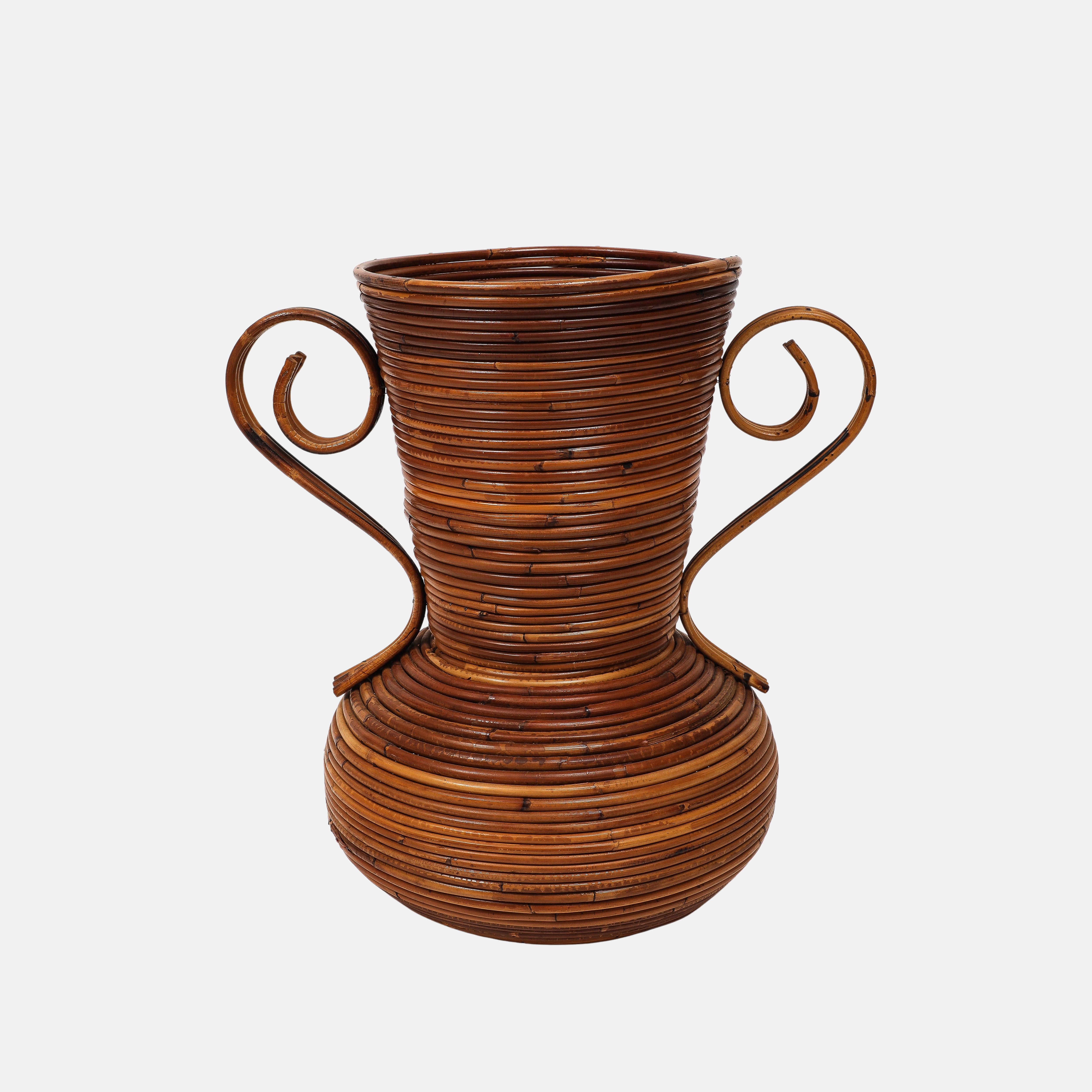 Woven Vivai del Sud Bamboo and Rattan Vase, Italy, 1970s For Sale