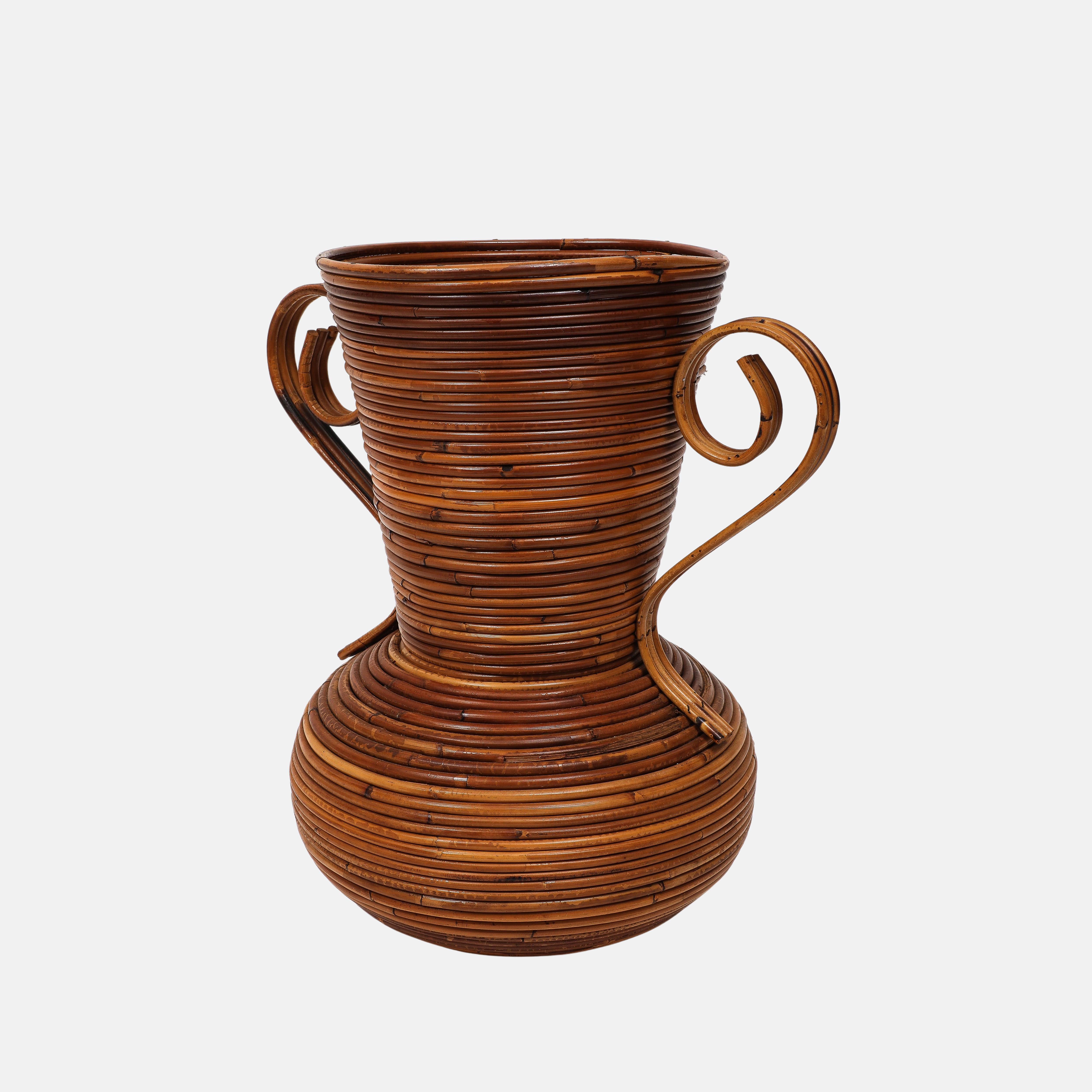 Vivai del Sud Bamboo and Rattan Vase, Italy, 1970s In Good Condition For Sale In New York, NY