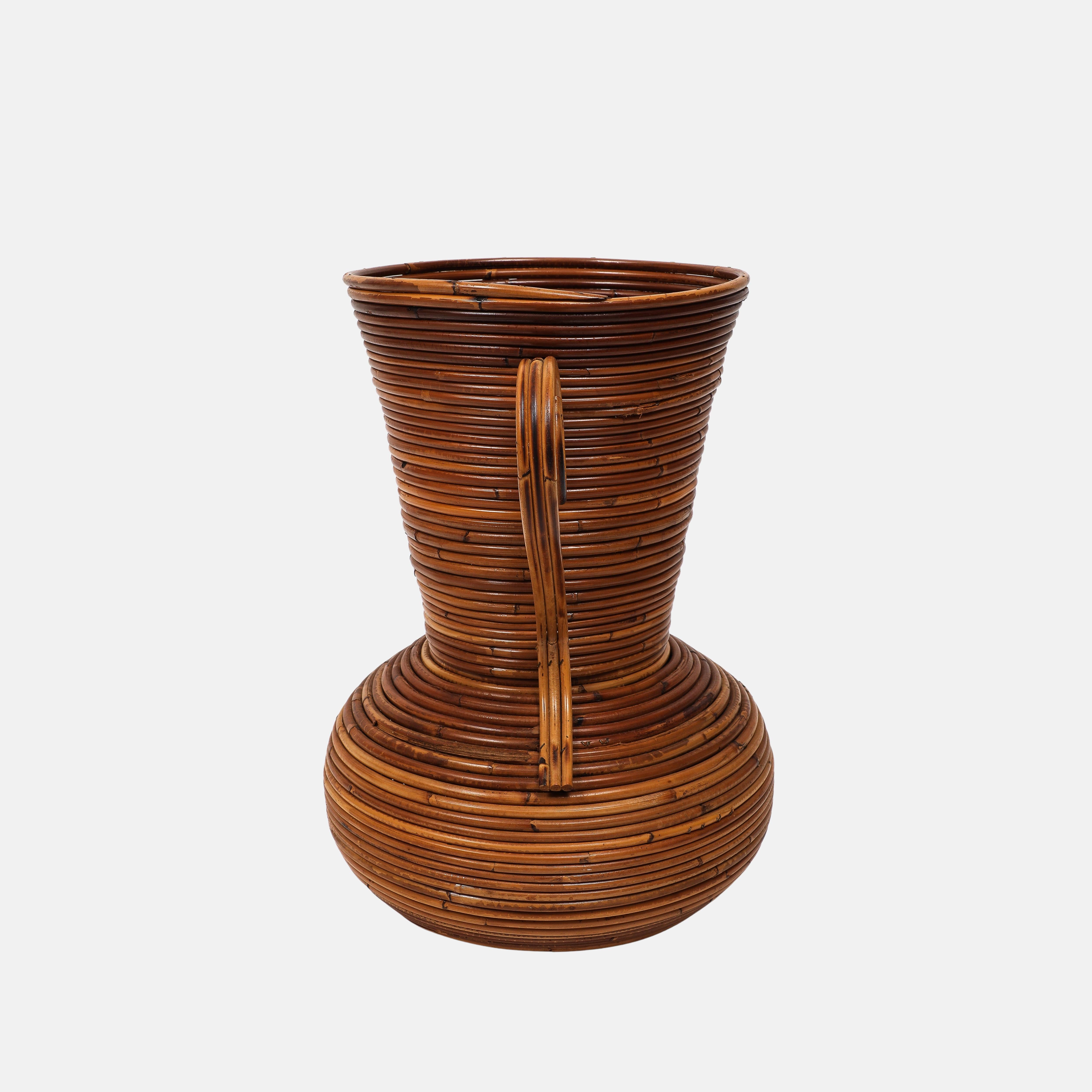 Late 20th Century Vivai del Sud Bamboo and Rattan Vase, Italy, 1970s For Sale