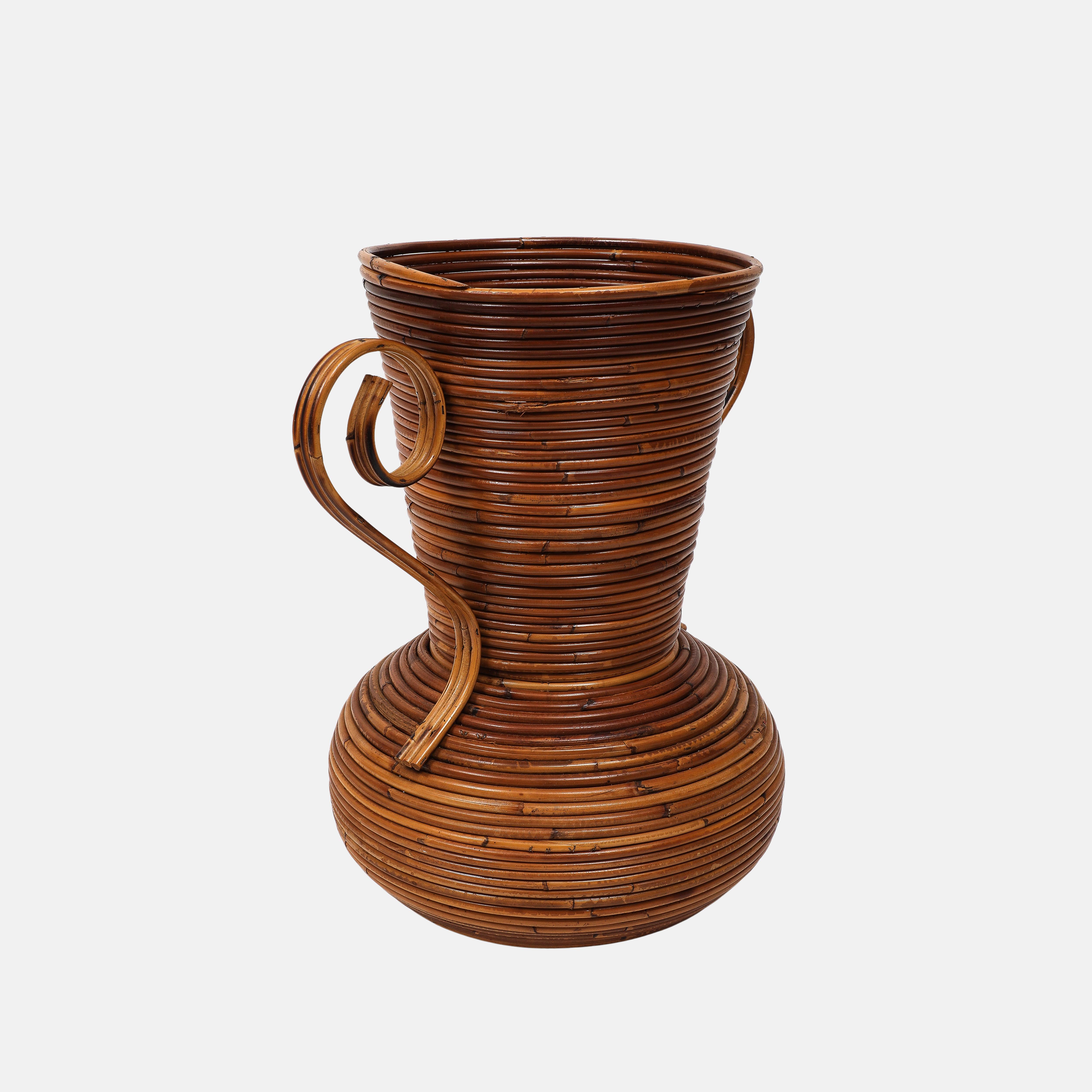 Vivai del Sud Bamboo and Rattan Vase, Italy, 1970s For Sale 1