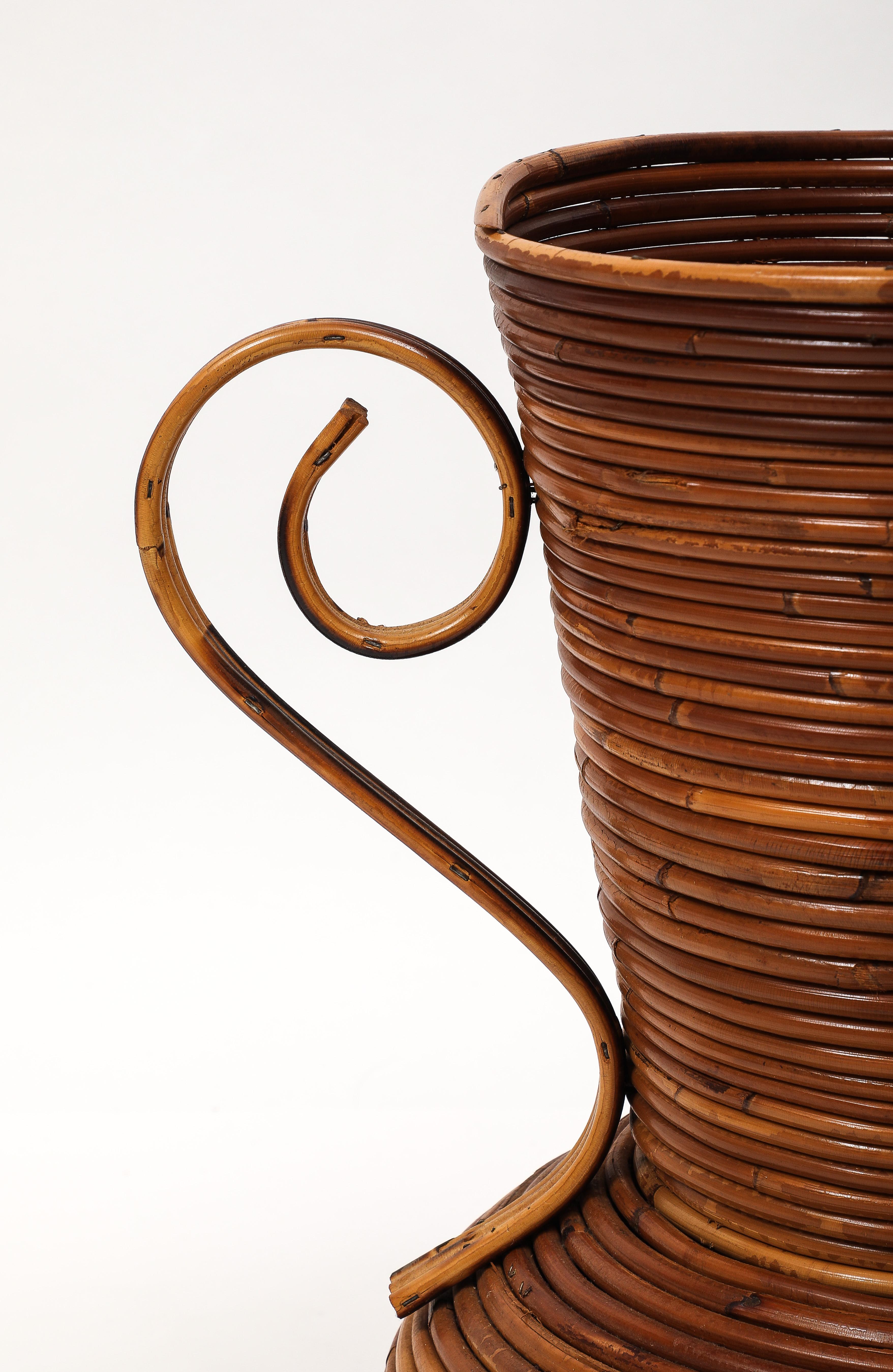 Vivai del Sud Bamboo and Rattan Vase, Italy, 1970s For Sale 2
