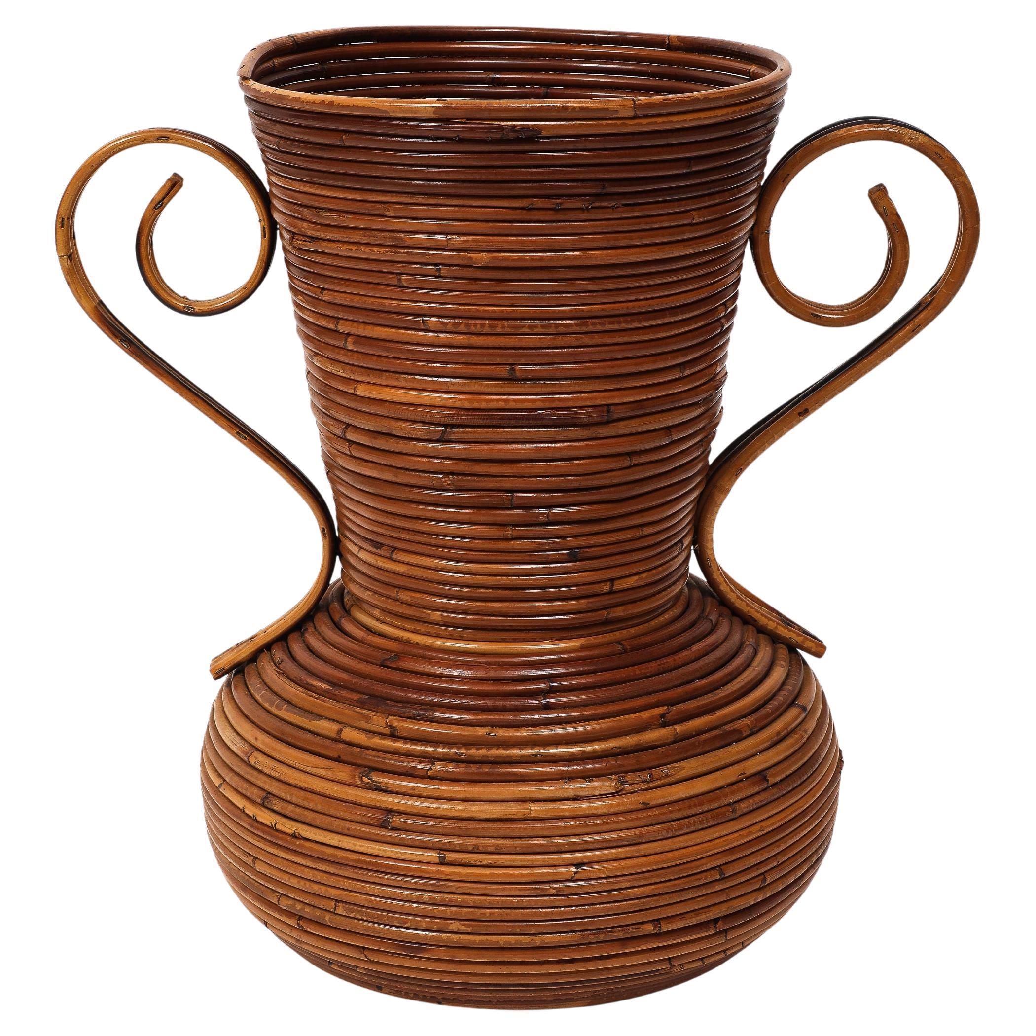Vivai del Sud Bamboo and Rattan Vase, Italy, 1970s For Sale
