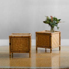 Vivai del Sud Bamboo Bedside Tables with Door, 1980s 'Set of 2'