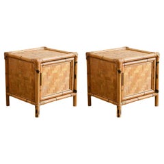 Vivai del Sud Bamboo Bedside Tables with Door, 1980s 'Set of 2'