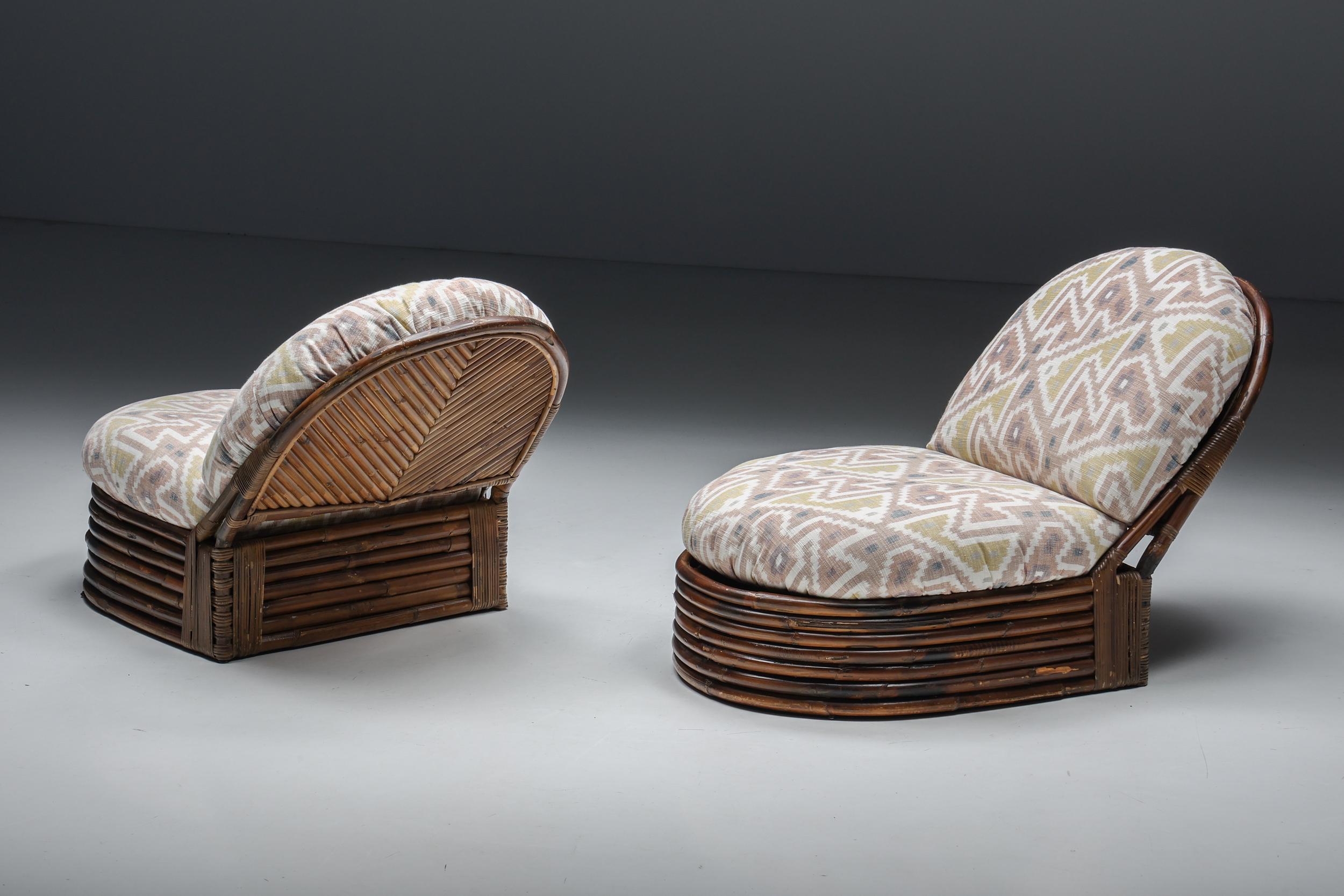 Vivai Del Sud Bamboo Lounge Chairs, Pierre Frey Jacquard, 1970s In Excellent Condition For Sale In Antwerp, BE