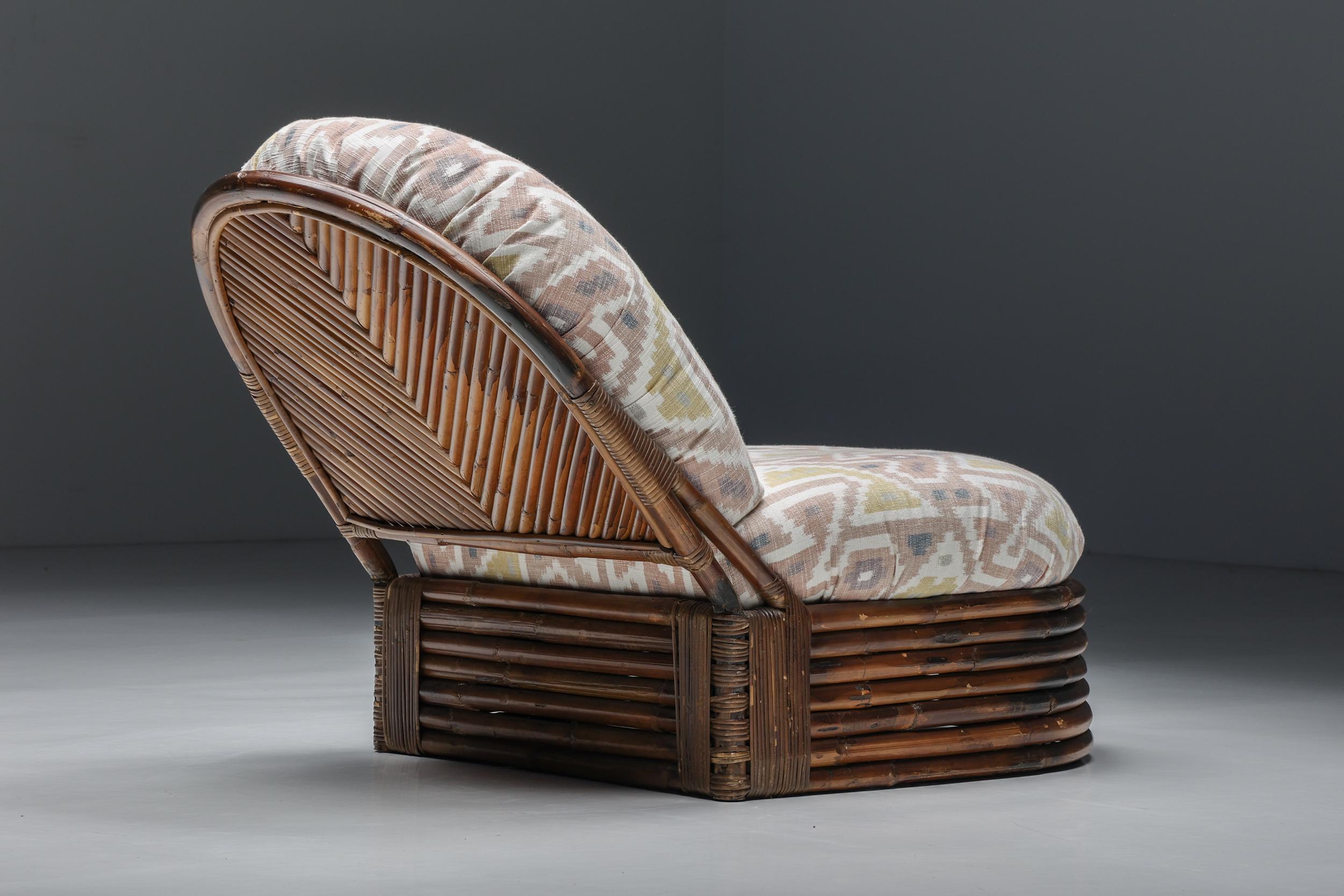 Cotton Vivai Del Sud Bamboo Lounge Chairs, Pierre Frey Jacquard, 1970s For Sale