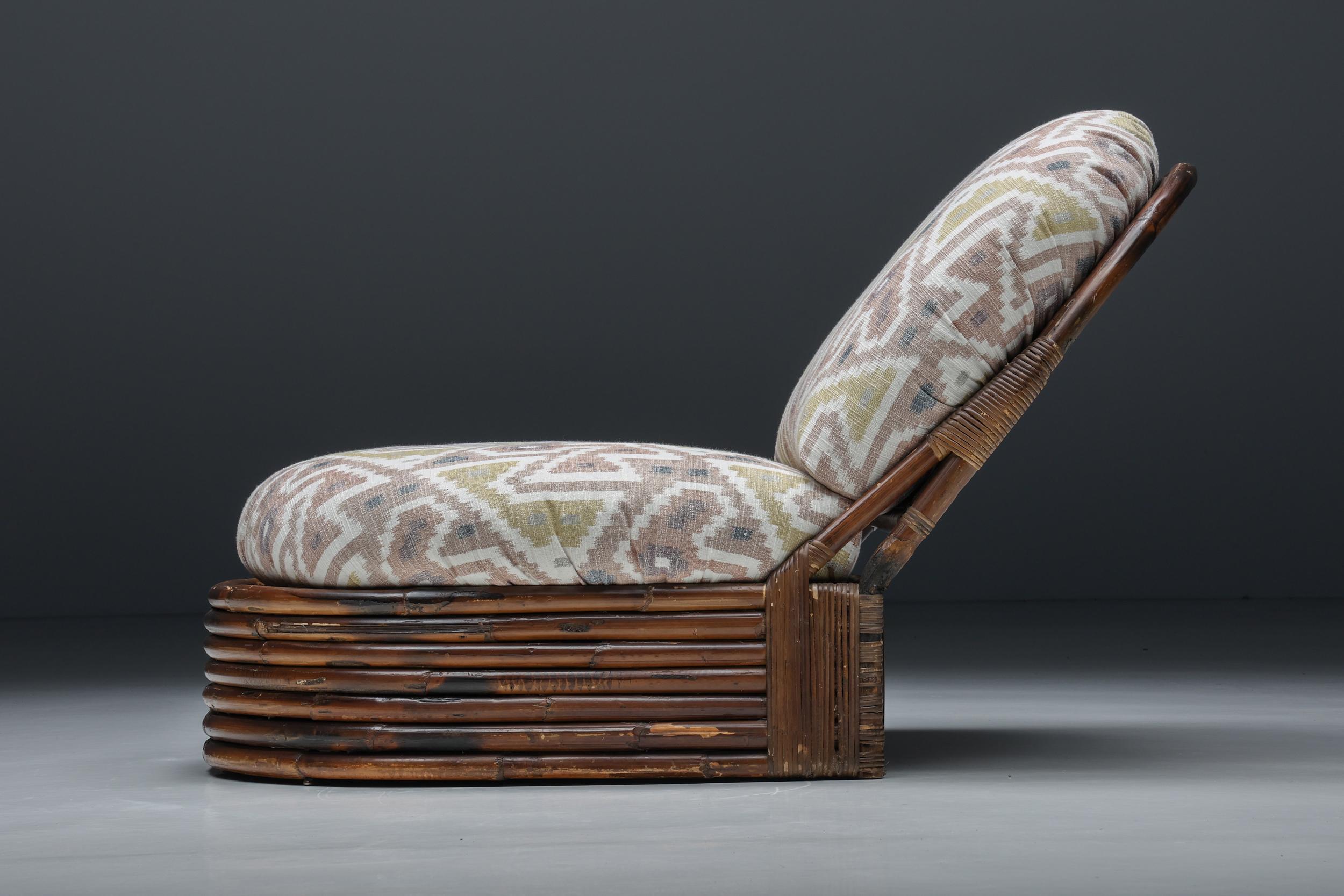 Vivai Del Sud Bamboo Lounge Chairs, Pierre Frey Jacquard, 1970s For Sale 1
