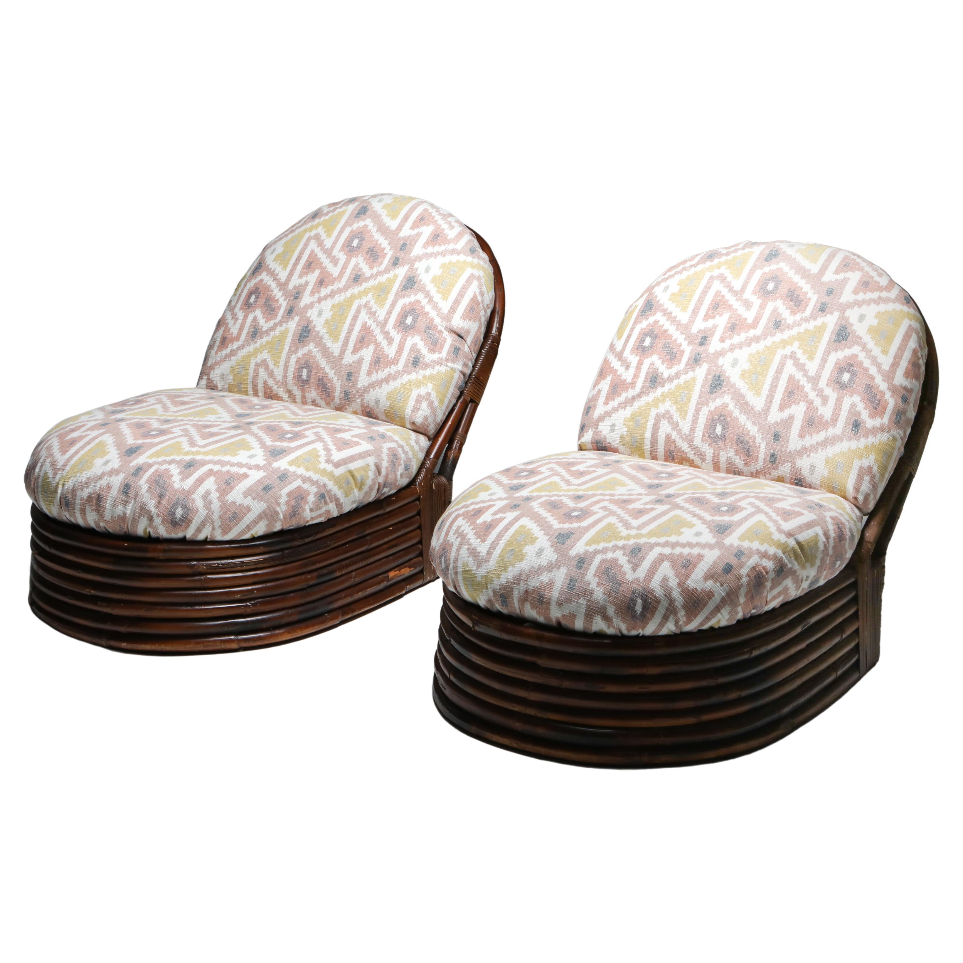 Vivai Del Sud Bamboo Lounge Chairs, Pierre Frey Jacquard, 1970s For Sale