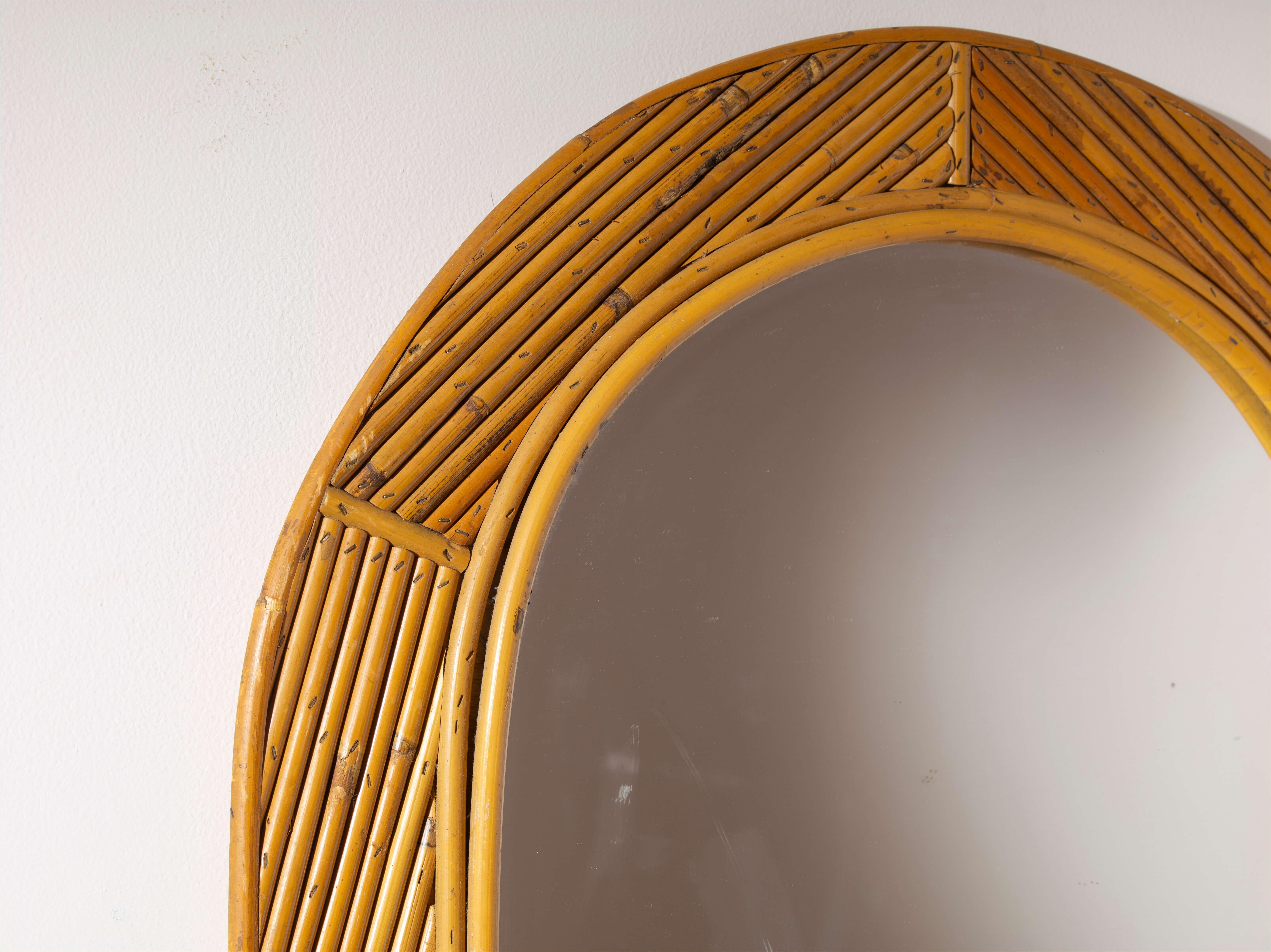 Mid-Century Modern Vivai del Sud bamboo mirror, Italy, 1960s