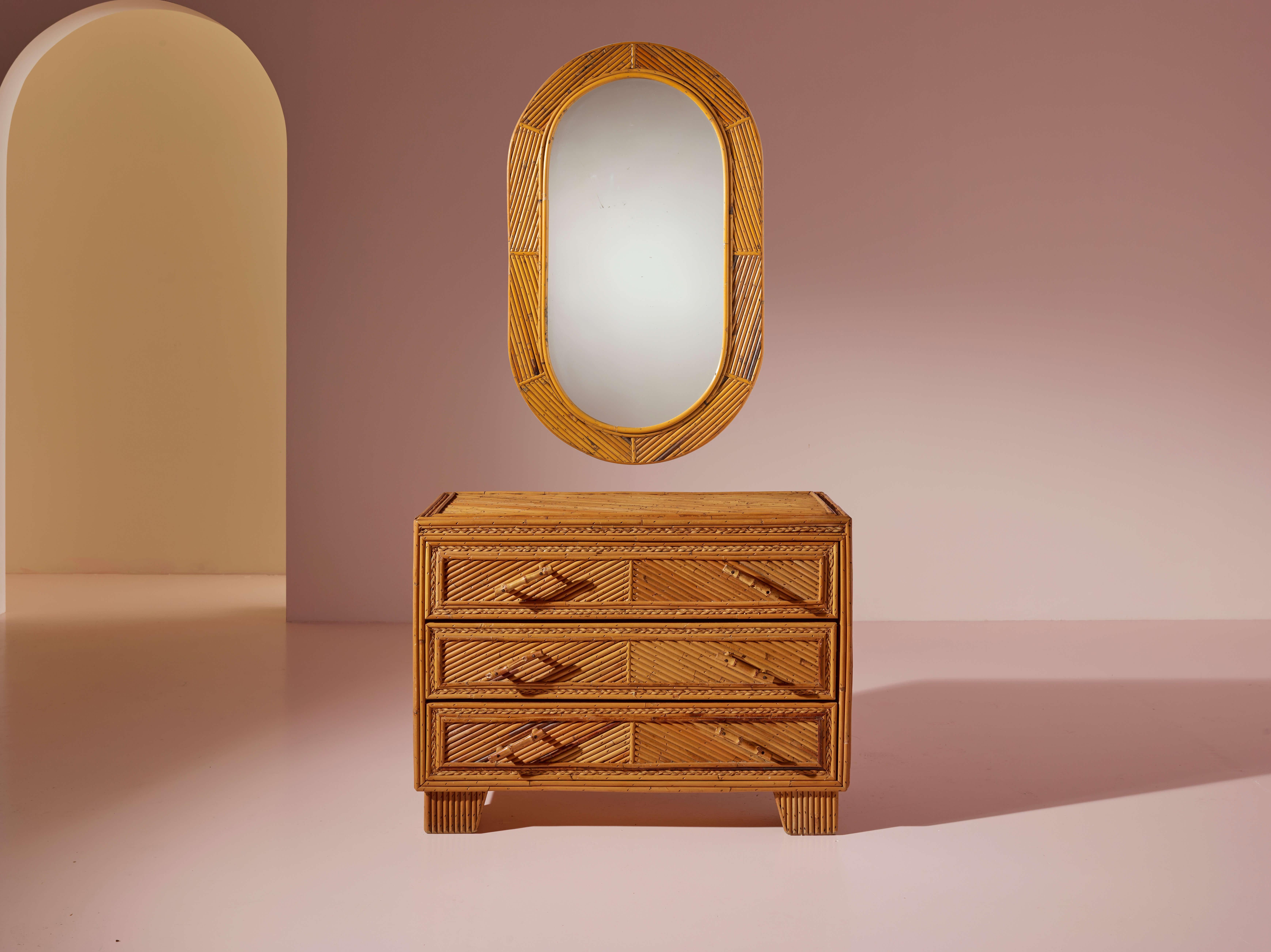 Vivai del Sud bamboo mirror, Italy, 1960s In Good Condition In Chiavari, Liguria