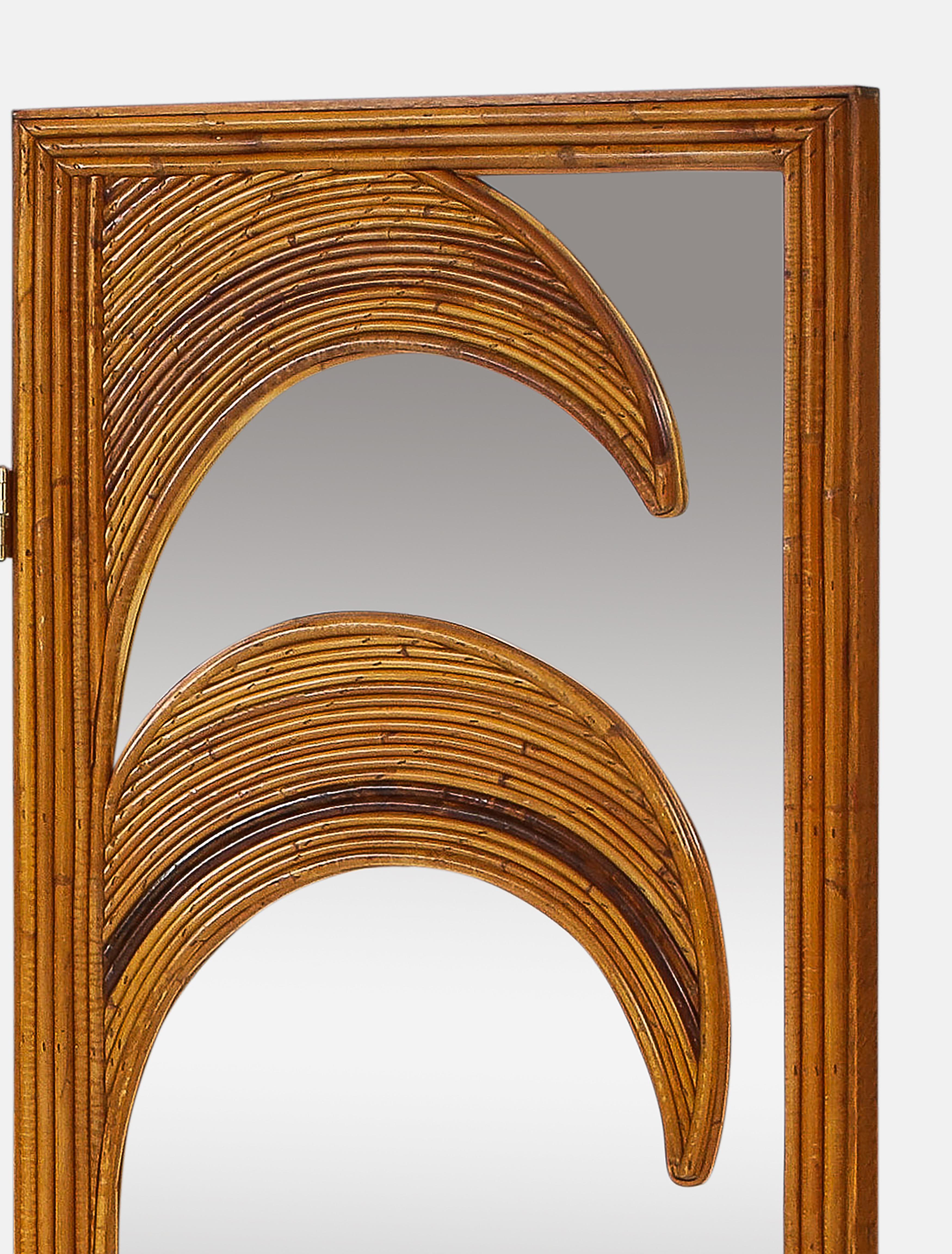Mid-Century Modern Vivai del Sud Bamboo Palm Trees Mirrored Screen, Italy, 1970s