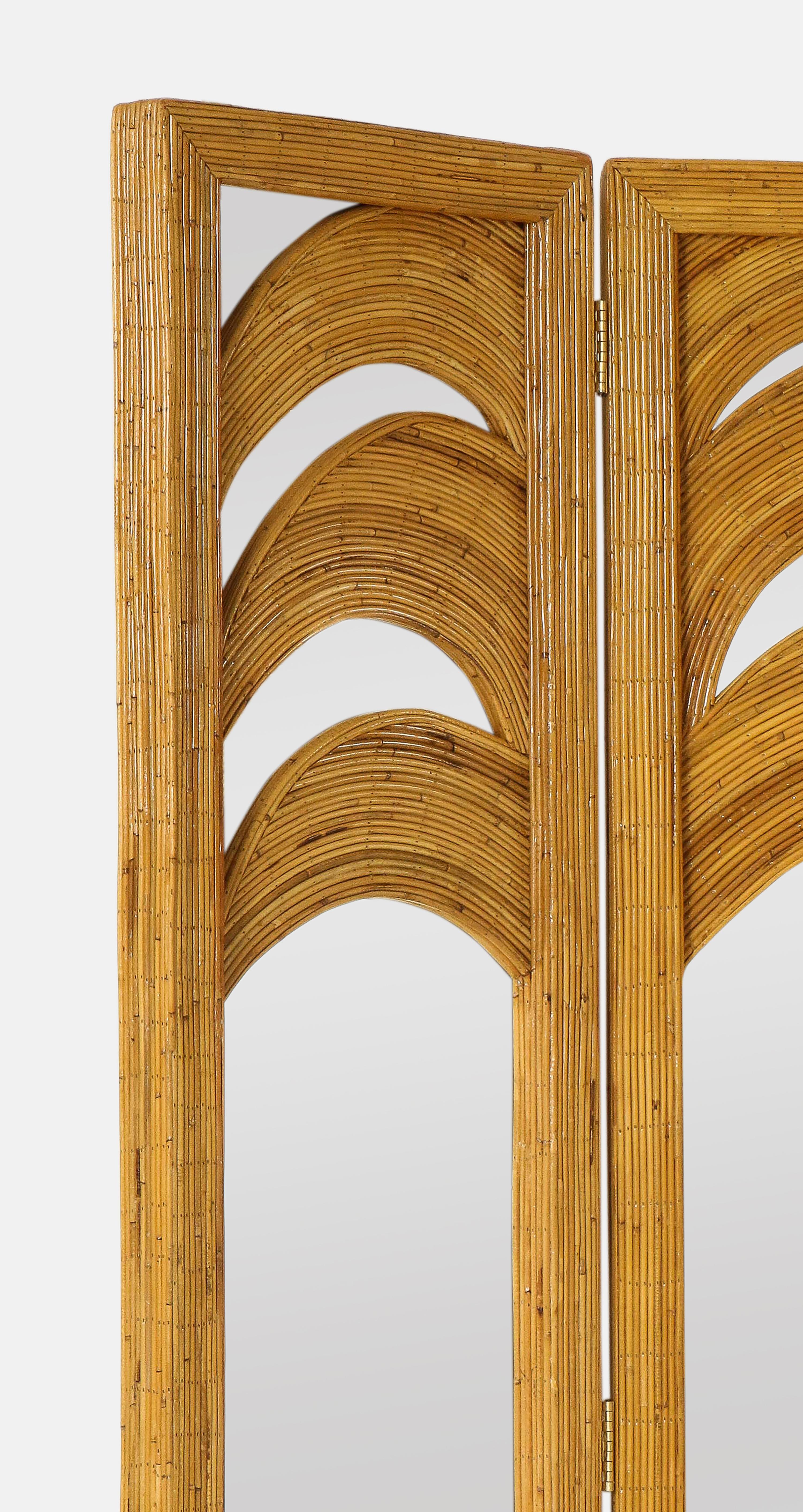 Mid-Century Modern Vivai del Sud Bamboo Palm Trees Mirrored Screen, Italy, 1970s