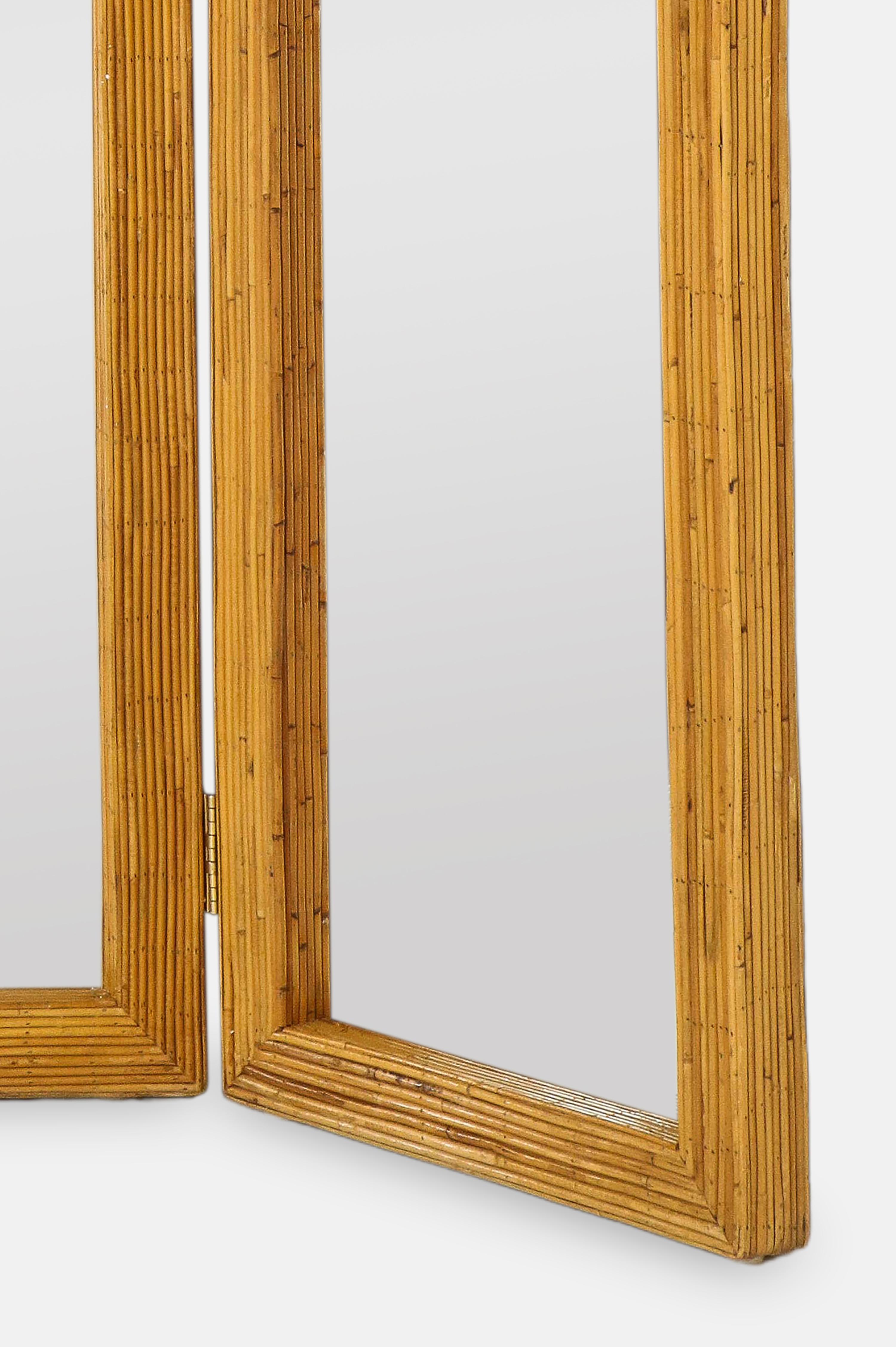 Late 20th Century Vivai del Sud Bamboo Palm Trees Mirrored Screen, Italy, 1970s