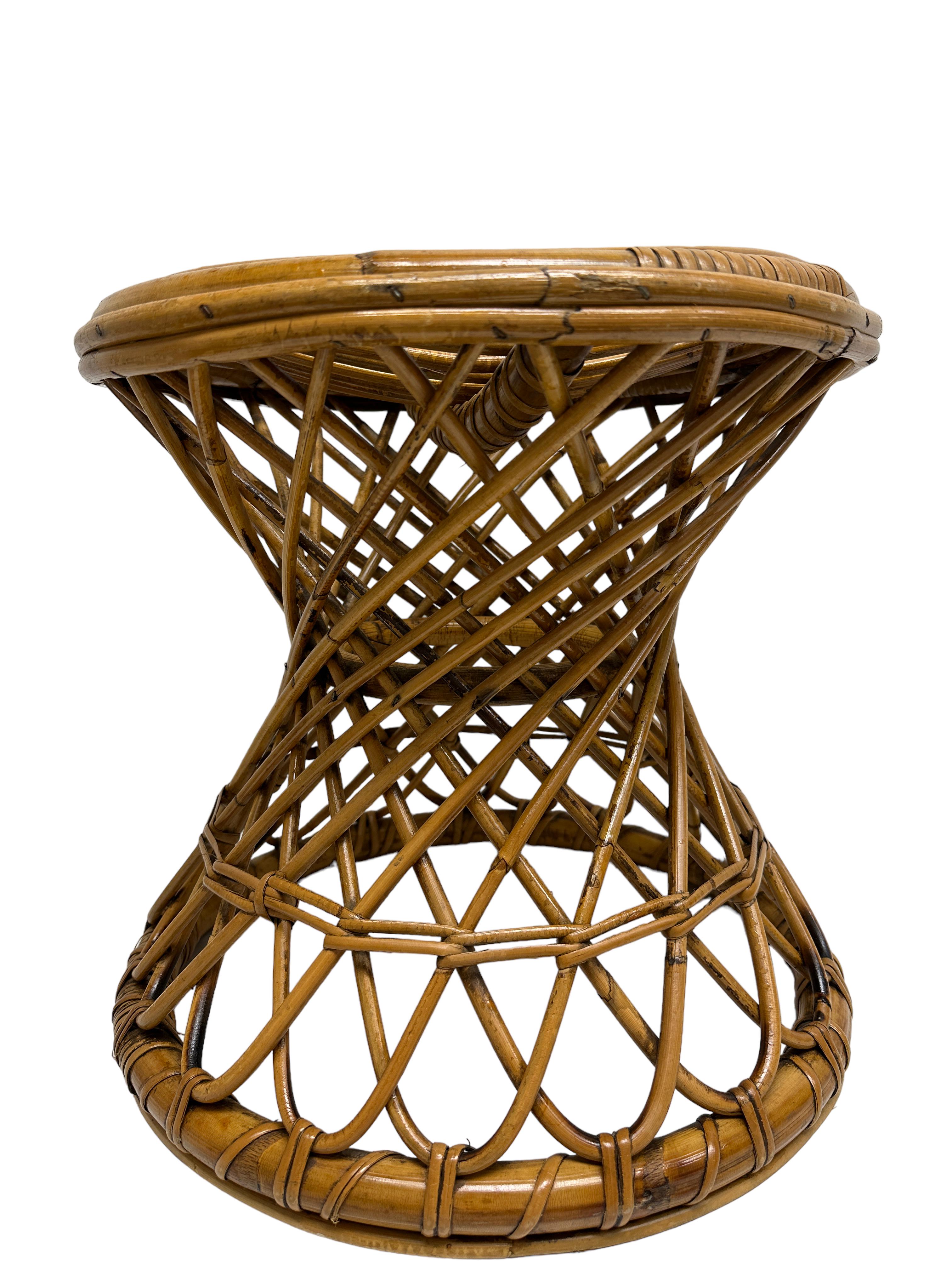 Mid-Century Modern Vivai del Sud Bamboo Rattan Decorative Side table Flower Pot Stand or Seat For Sale